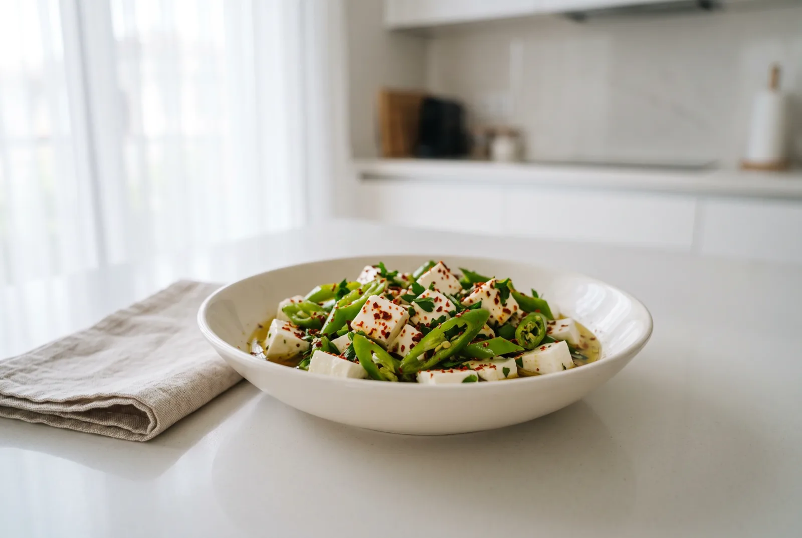 Spicy Marinated Cheese Salad | Keto Salad with Olive Oil and Spices