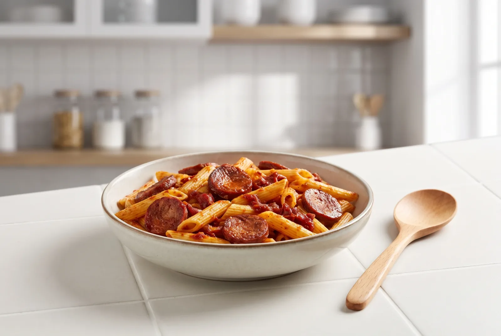 Spicy Sucuk Pasta | Air-Fried Baked Pasta with Kashar Cheese