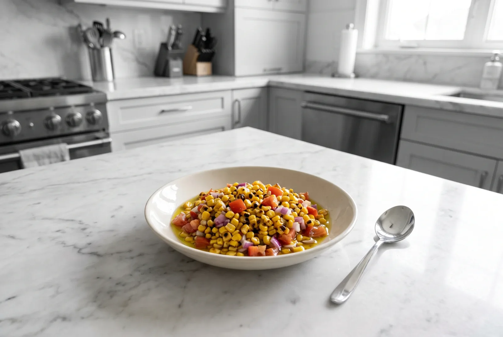 American-Style Olive Oil Corn Salad | Served Cold with Grilled Corn