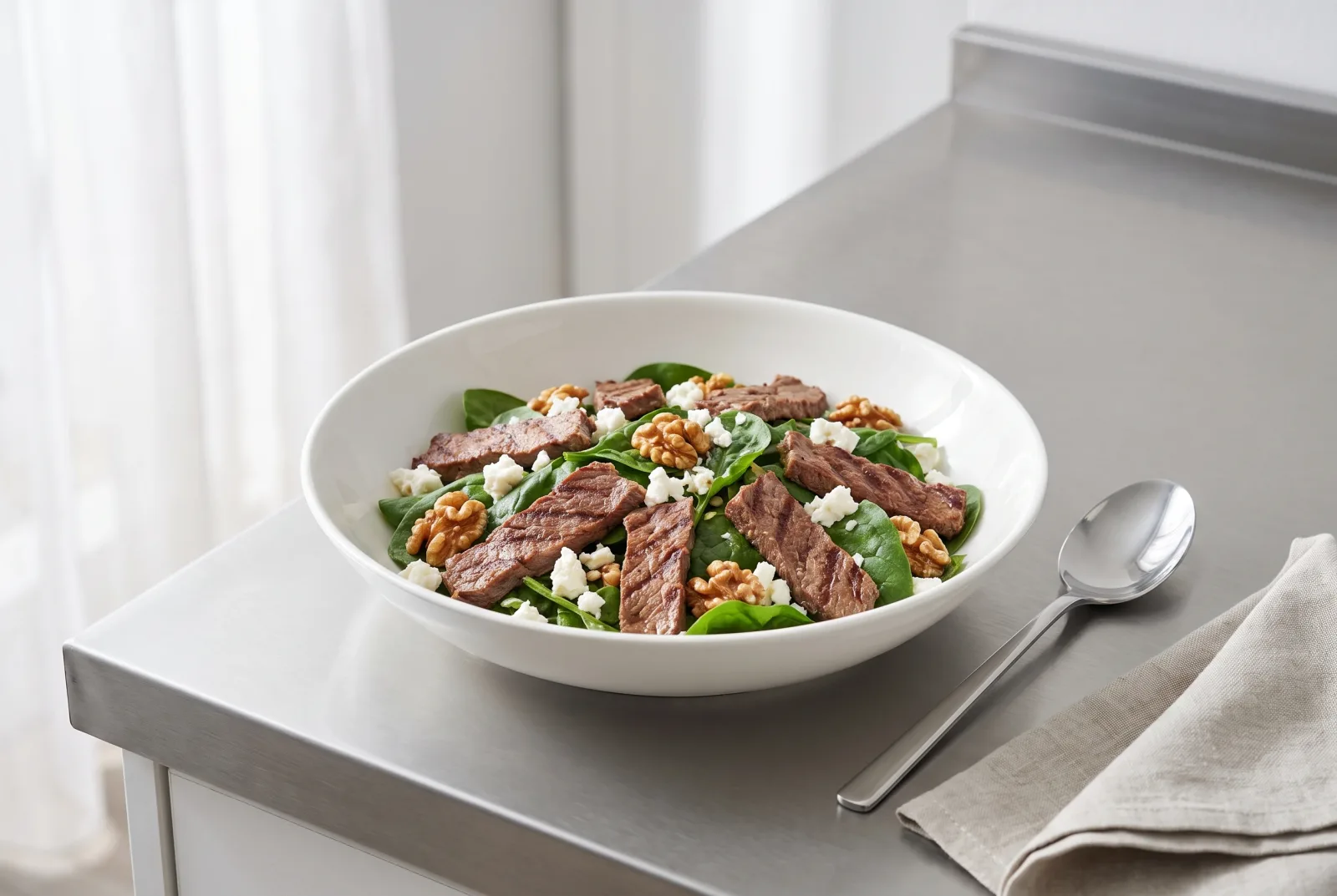 Spinach Salad with Leftover Grilled Meat
