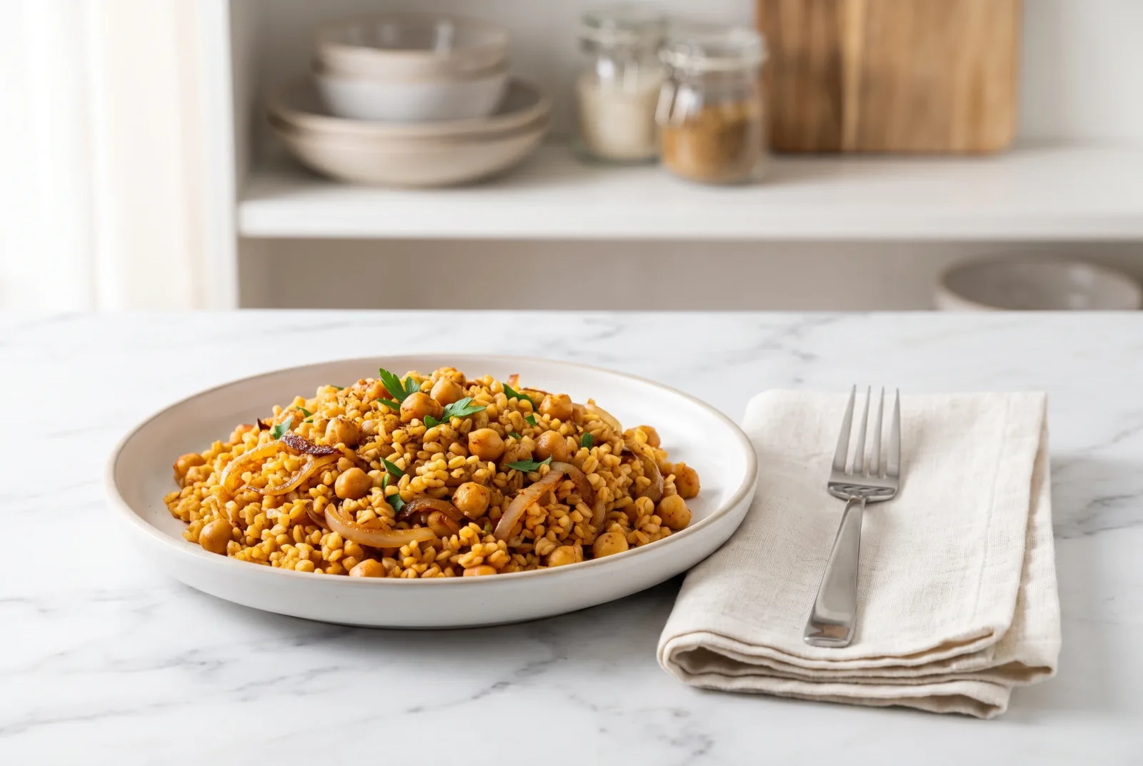 Spiced Bulgur Pilaf with Chickpeas | Hearty Dish for Guests