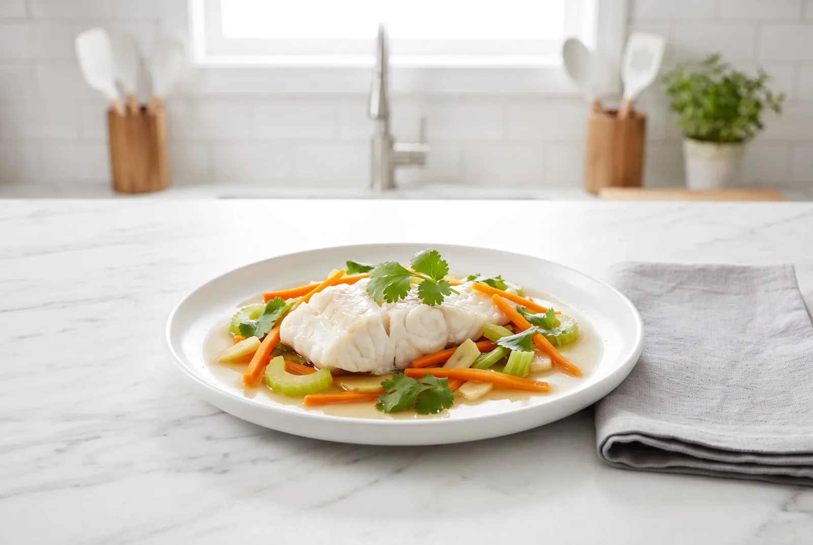 Balık Buğulama (Turkish-Style Steamed Fish with Vegetables)