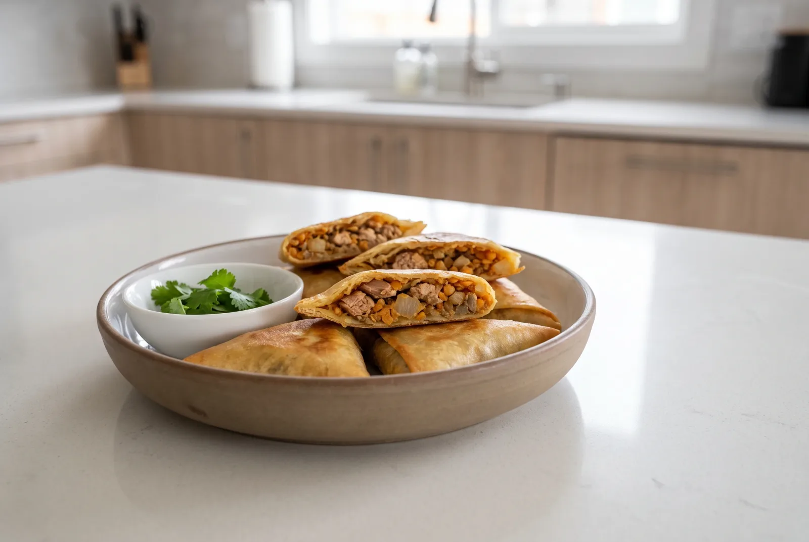 Ethiopian fish sambusa — tuna pastries with pressure-cooked lentils