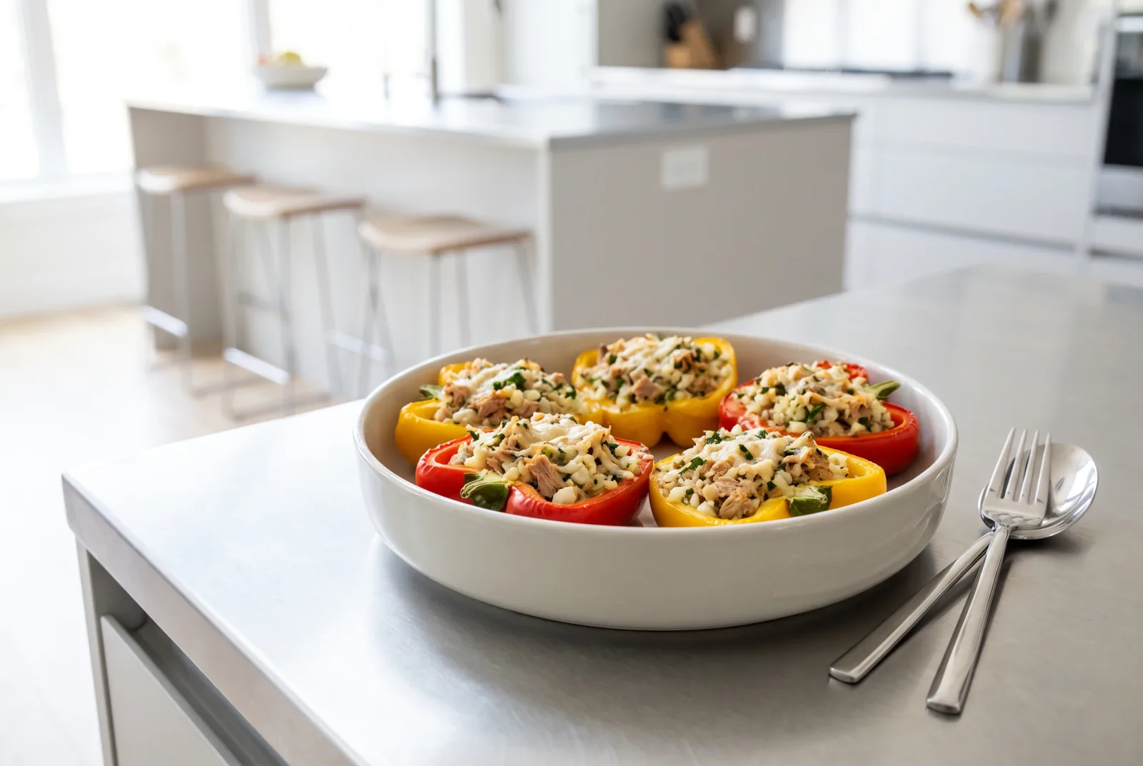 Balkan-Style Tuna-Stuffed Bell Peppers with Cauliflower Rice | Keto Recipe