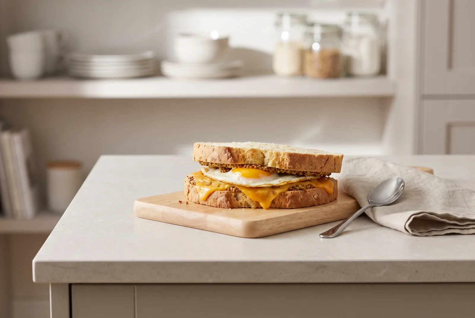 Cheddar soda bread sandwich — A light lunch with pickles and mustard