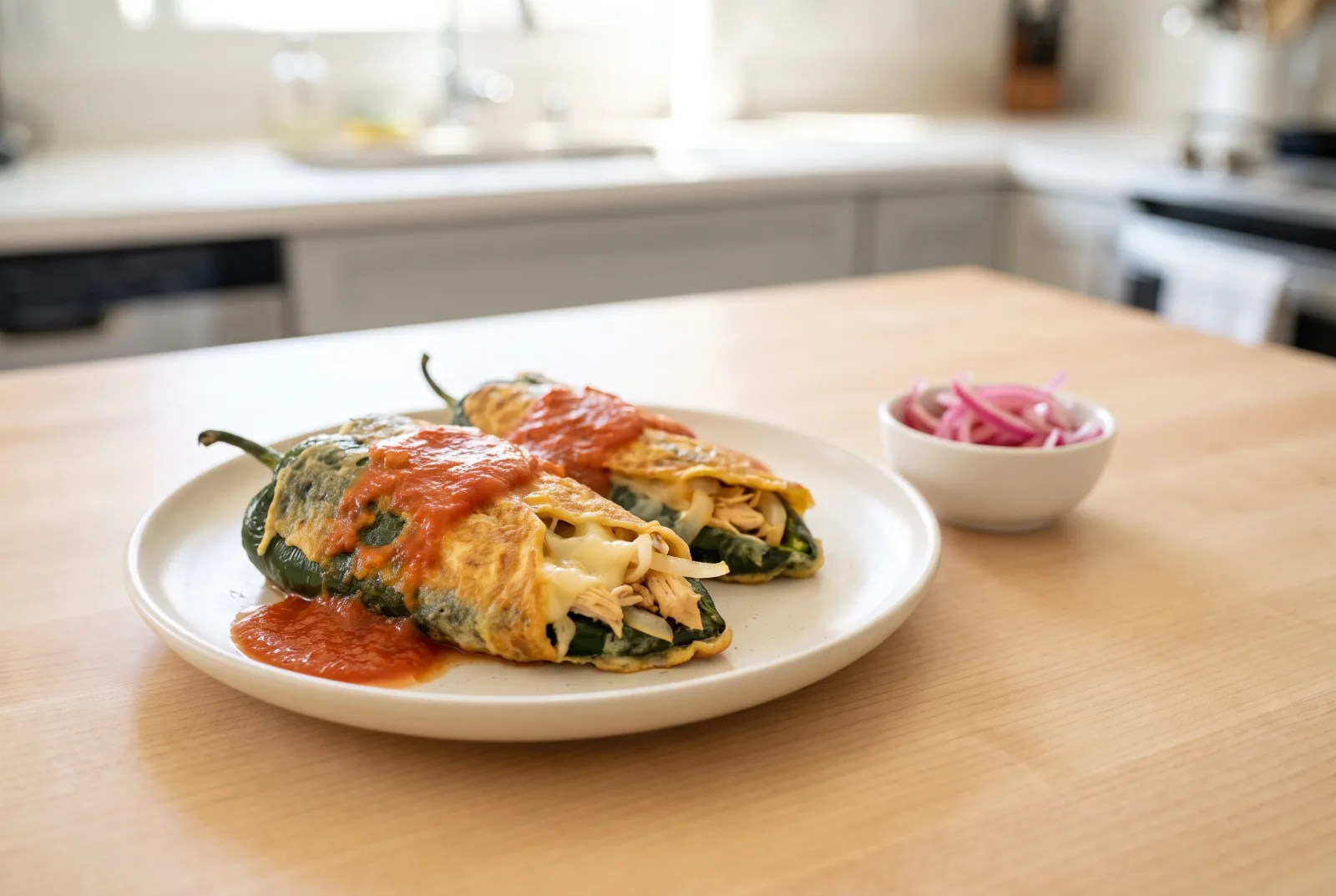 Chiles Poblanos Rellenos | Mexican Baked Stuffed Peppers with Chicken and Cheese