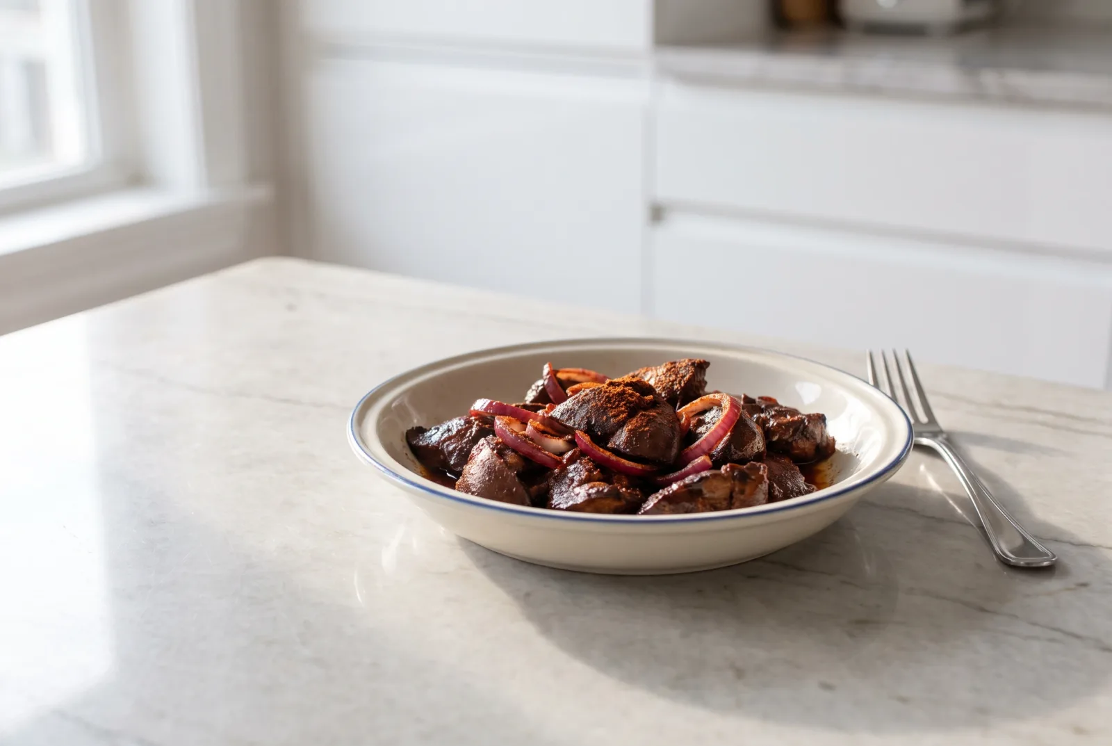 Air-fryer liver with chipotle — Mexican-style liver and red onion