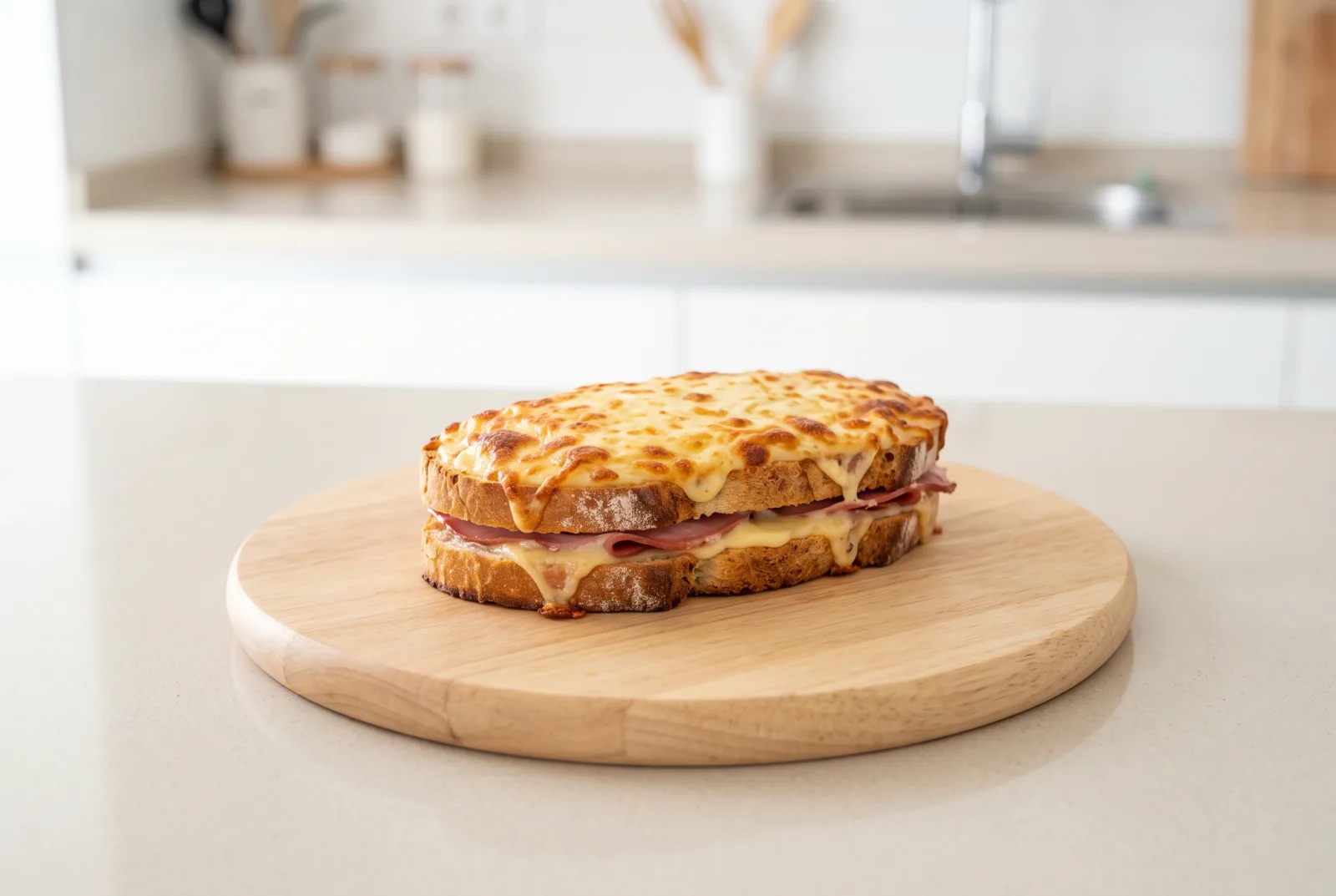 Croque monsieur — a wholewheat toasted sandwich with beef ham