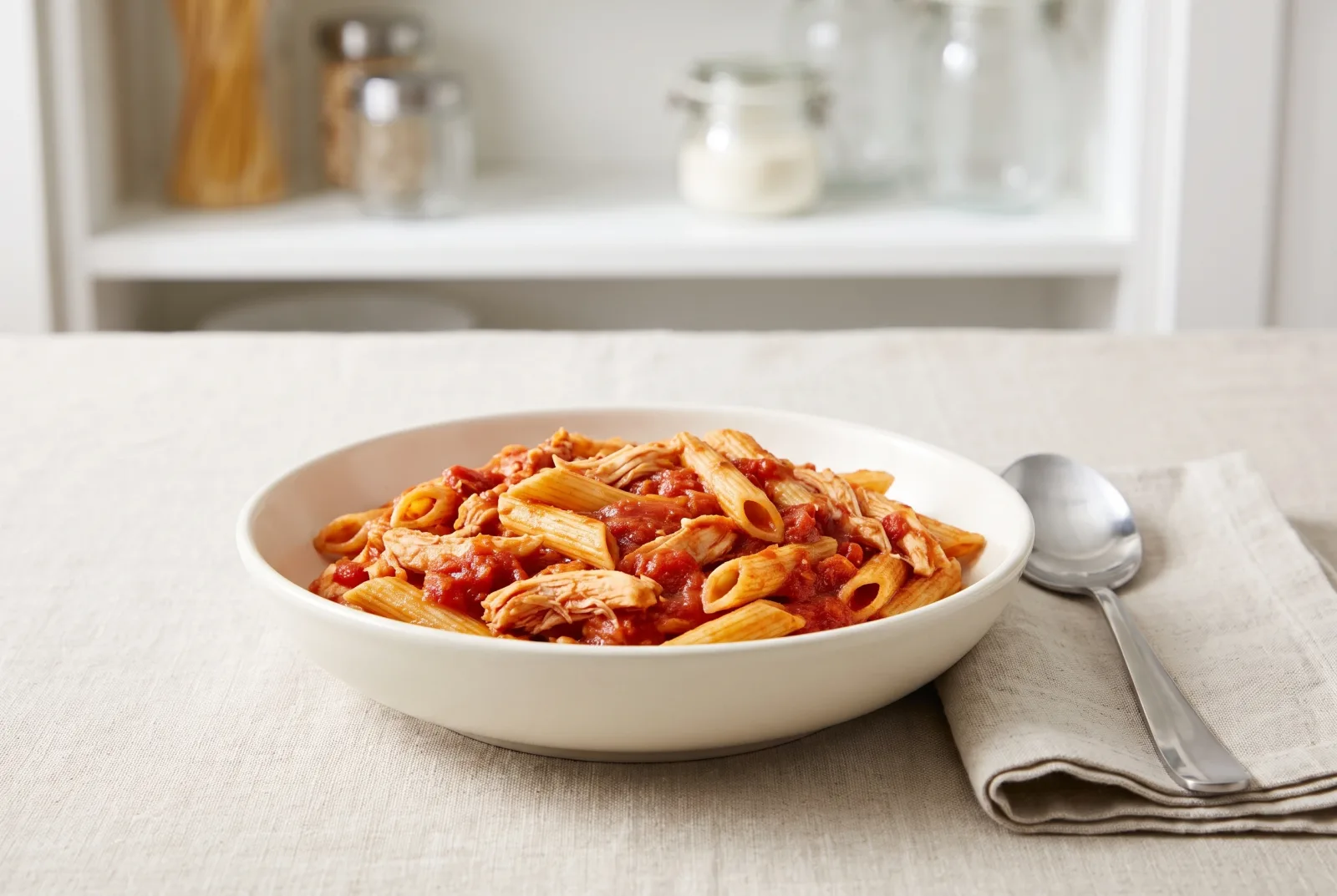 Shredded Chicken Pasta in Brazilian Tomato, Pepper, and Onion Sauce