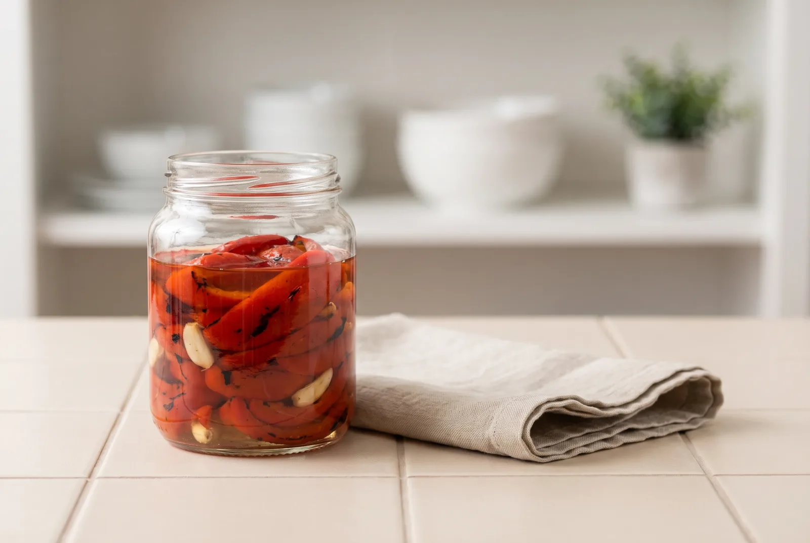 Armenian-style roasted pepper pickles — a tangy jar of meze for late-night snacks