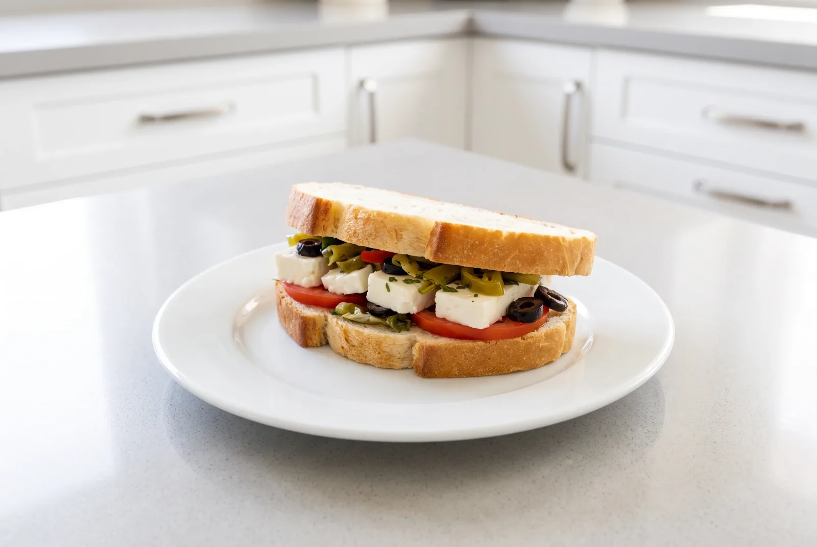 Cold Sandwich with Ezine Cheese | Marinated Tomato and Olives