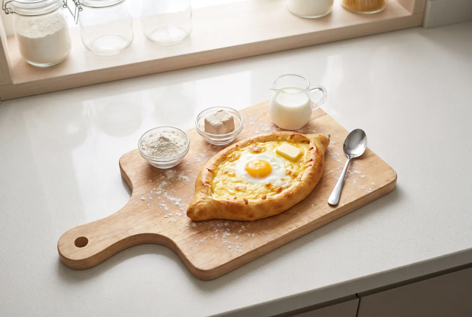 Khachapuri — Georgian Boat-Shaped Bread with Cheese and Egg
