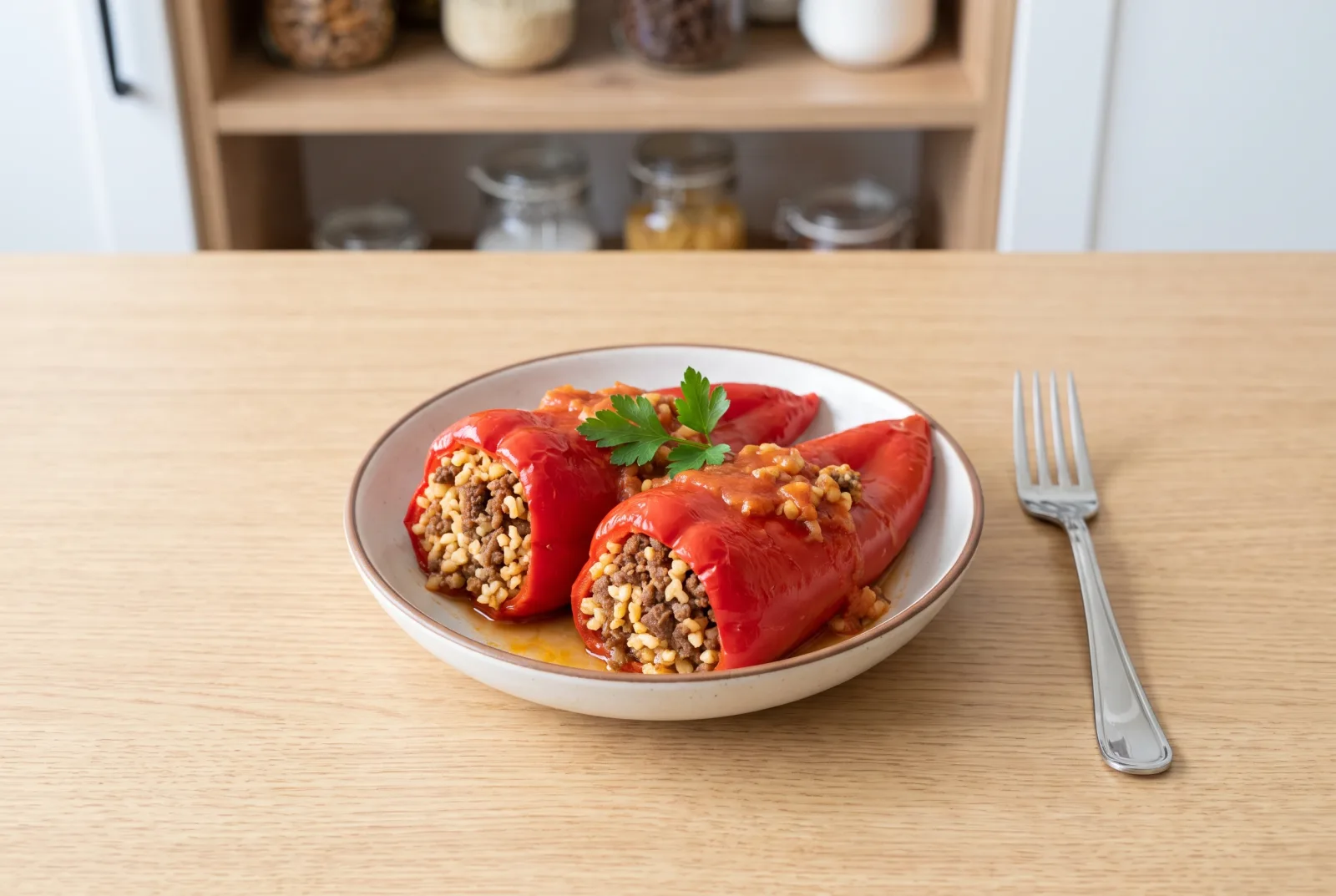 Stuffed Red Bell Peppers | Quick Bulgur Lunchbox Style