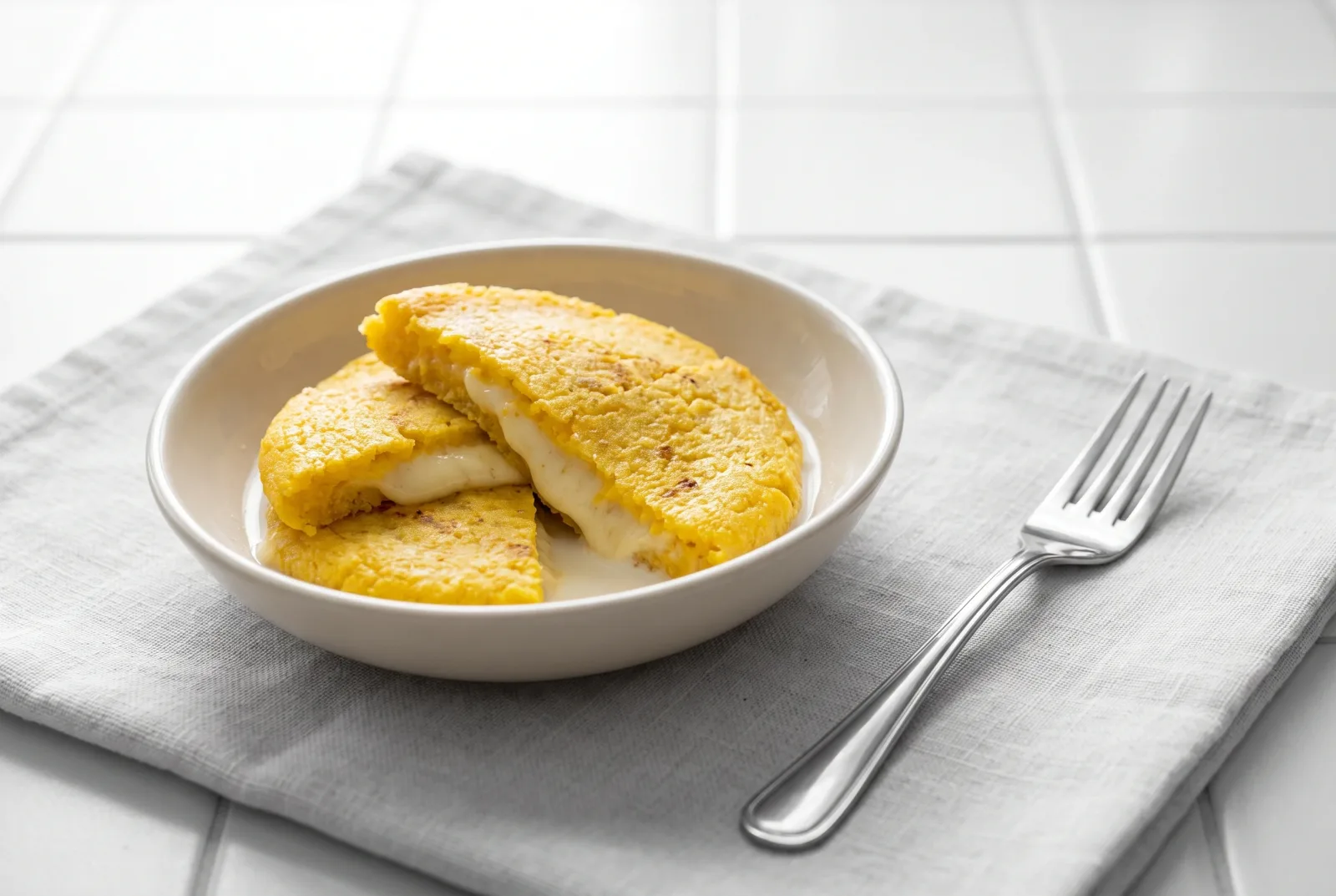 Colombian-style cornmeal and cheese flat cake — open-topped with vegetables for parties