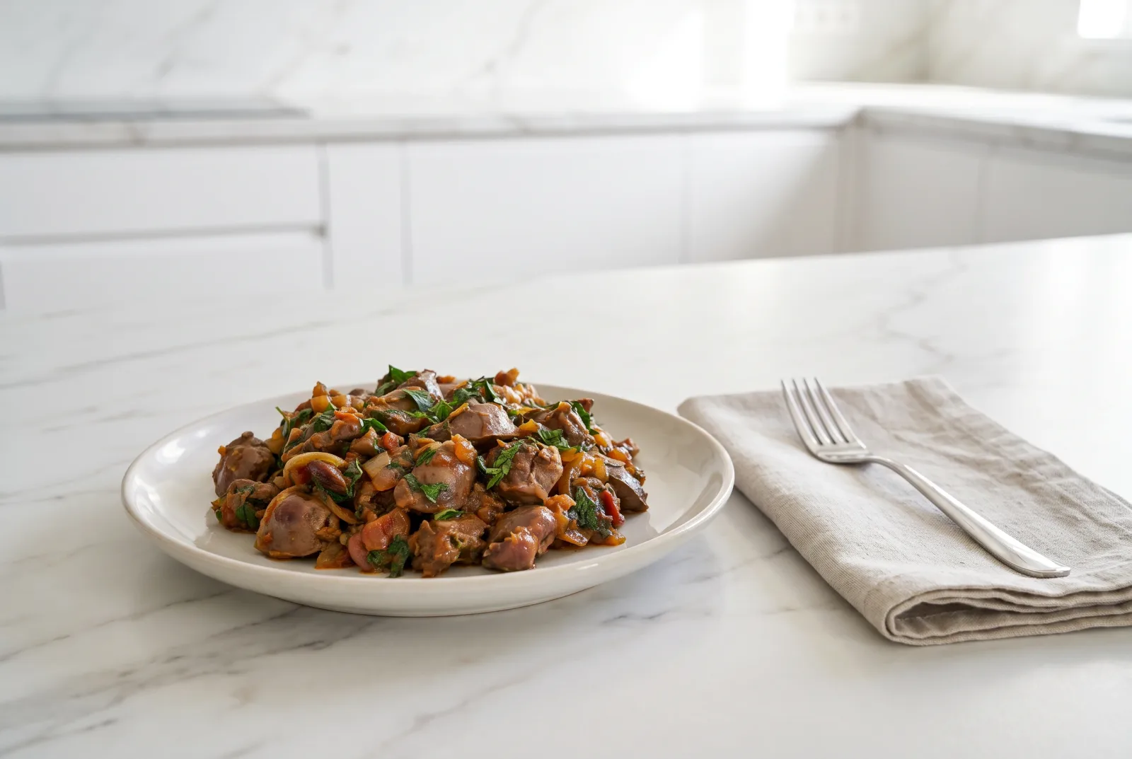 Kuchmachi | Georgian-Style Chicken Liver and Gizzard Stew with Walnuts