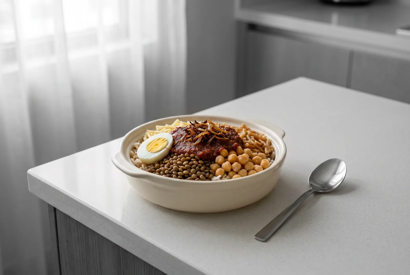Koshari — Egyptian Rice, Lentil, Chickpea and Pasta Dish