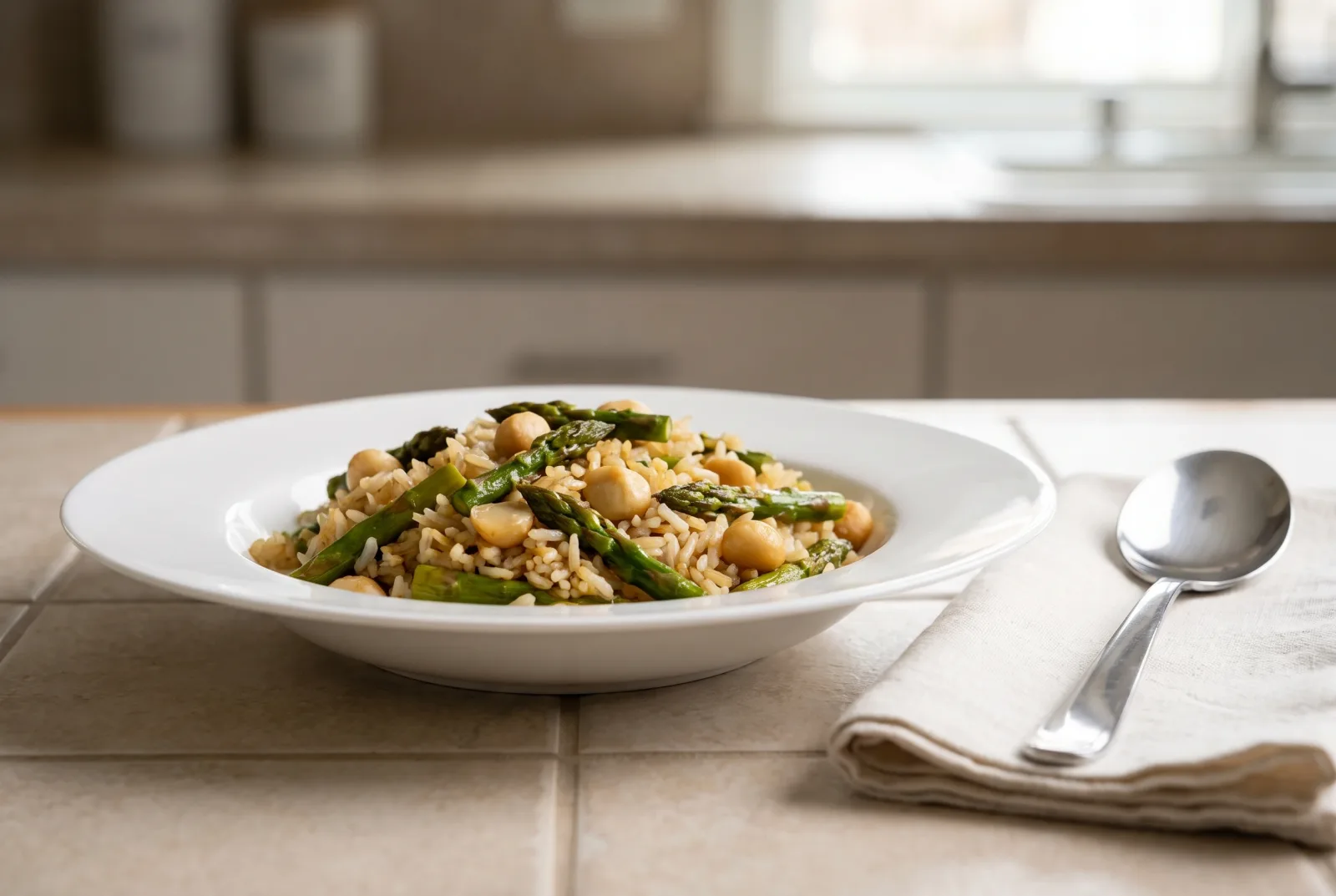 Asparagus and macadamia pilaf — Australian-style nutty rice