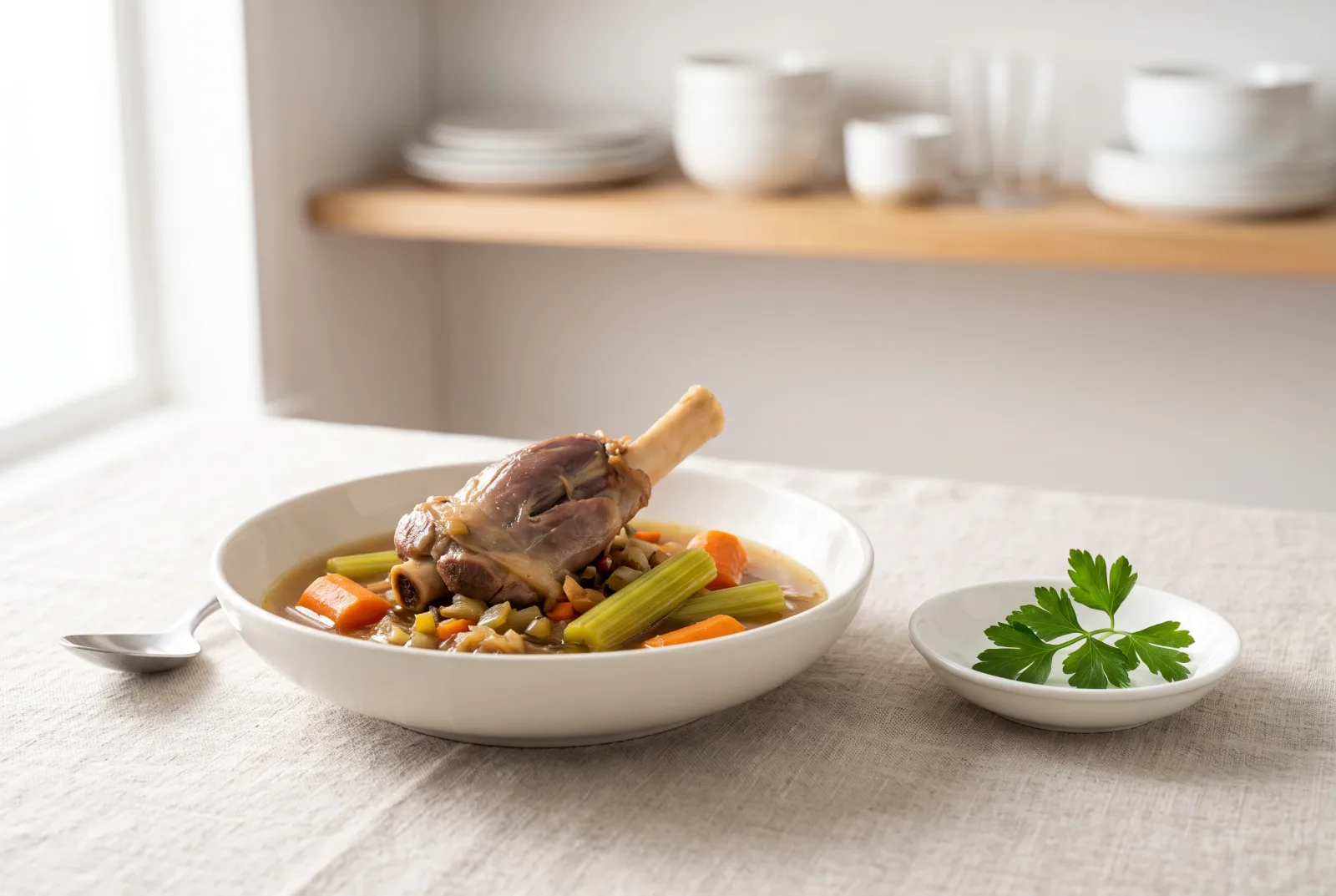 Lamb shank soup — Pressure-cooked with bone marrow flavor