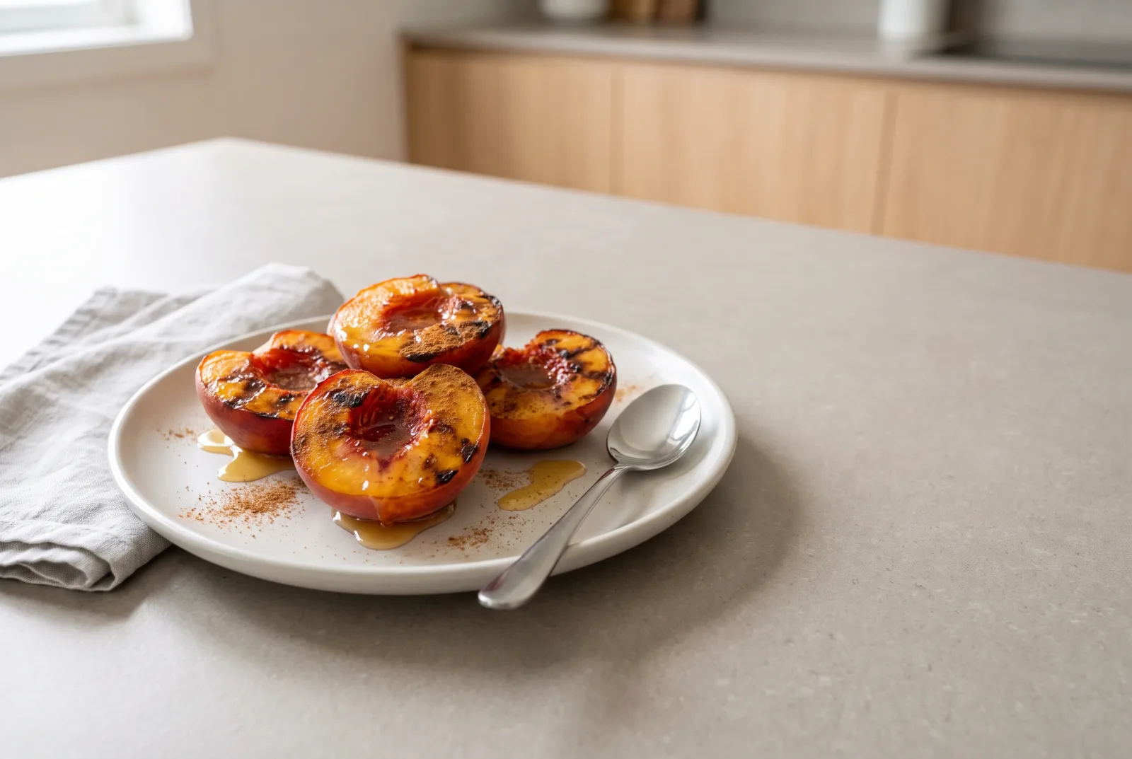 Grilled Peaches | Grilled Dessert with Honey, Cinnamon, and Kaymak