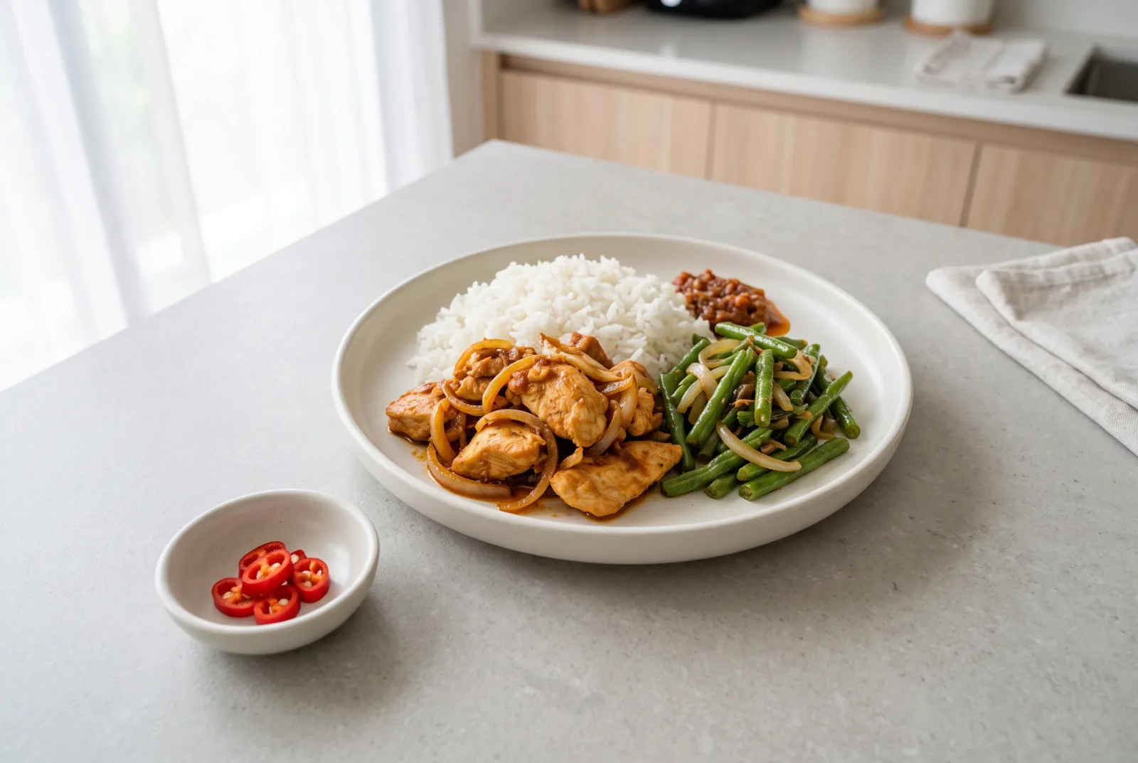 Nasi Campur | Indonesian Mixed Rice with Chicken and Crispy Onions