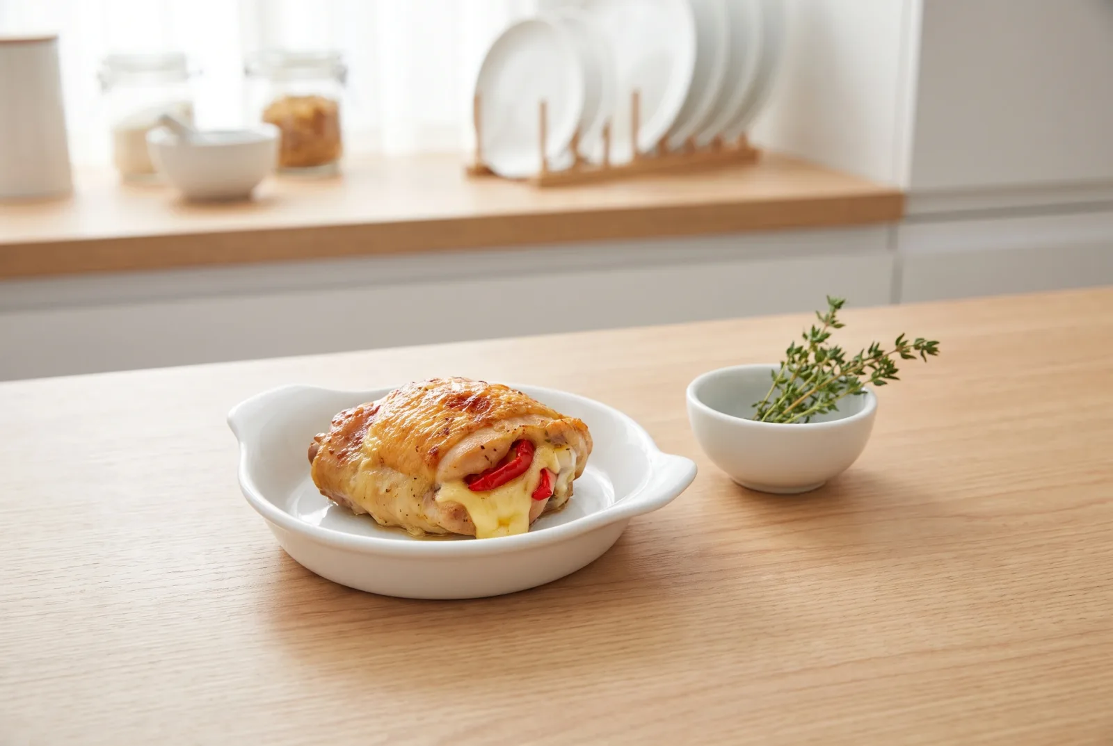Oven-Baked Stuffed Chicken Thighs with Cheese and Vegetables