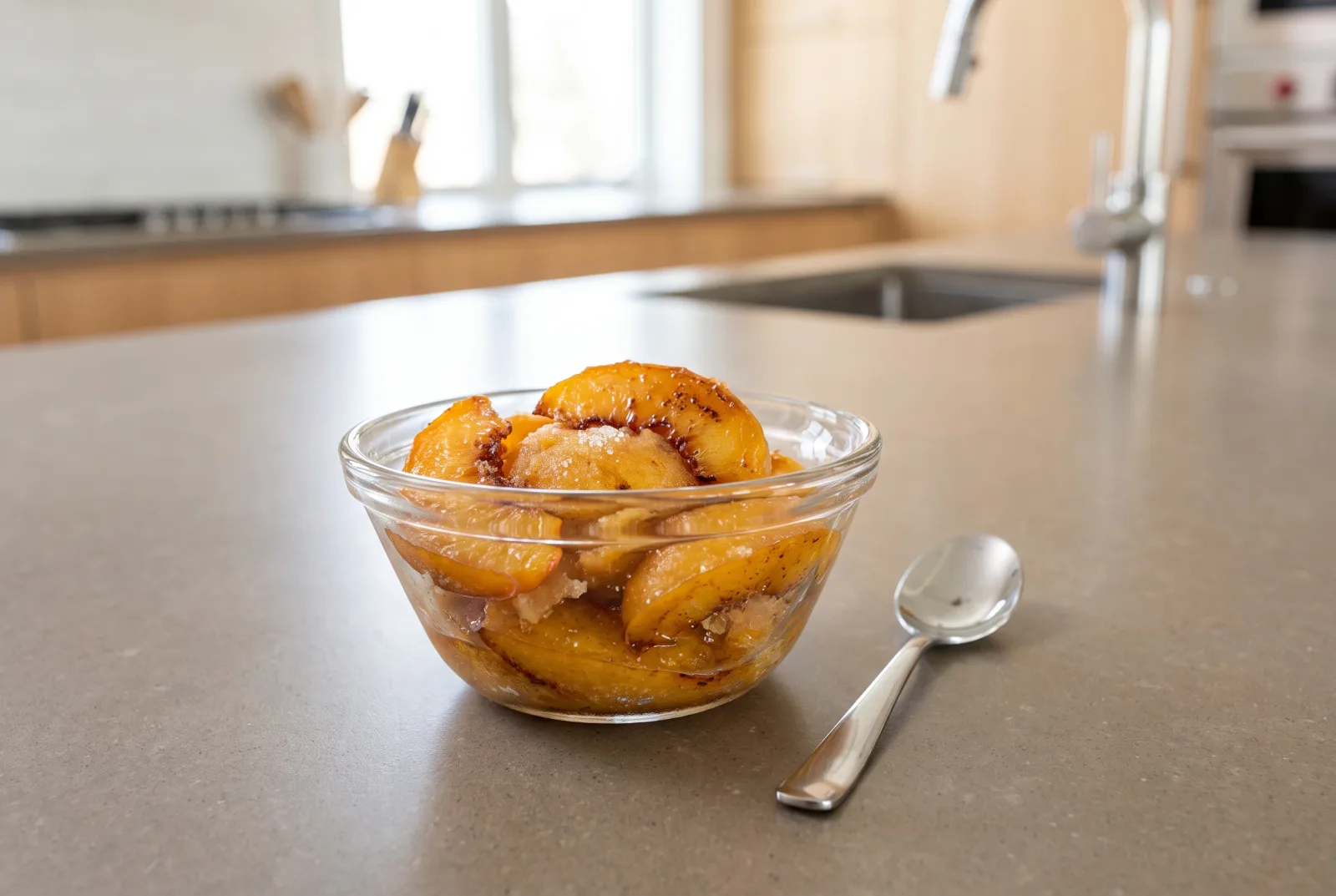 French-Style Air-Fryer Roasted Peach Sorbet | Nut-Free Brunch Dessert