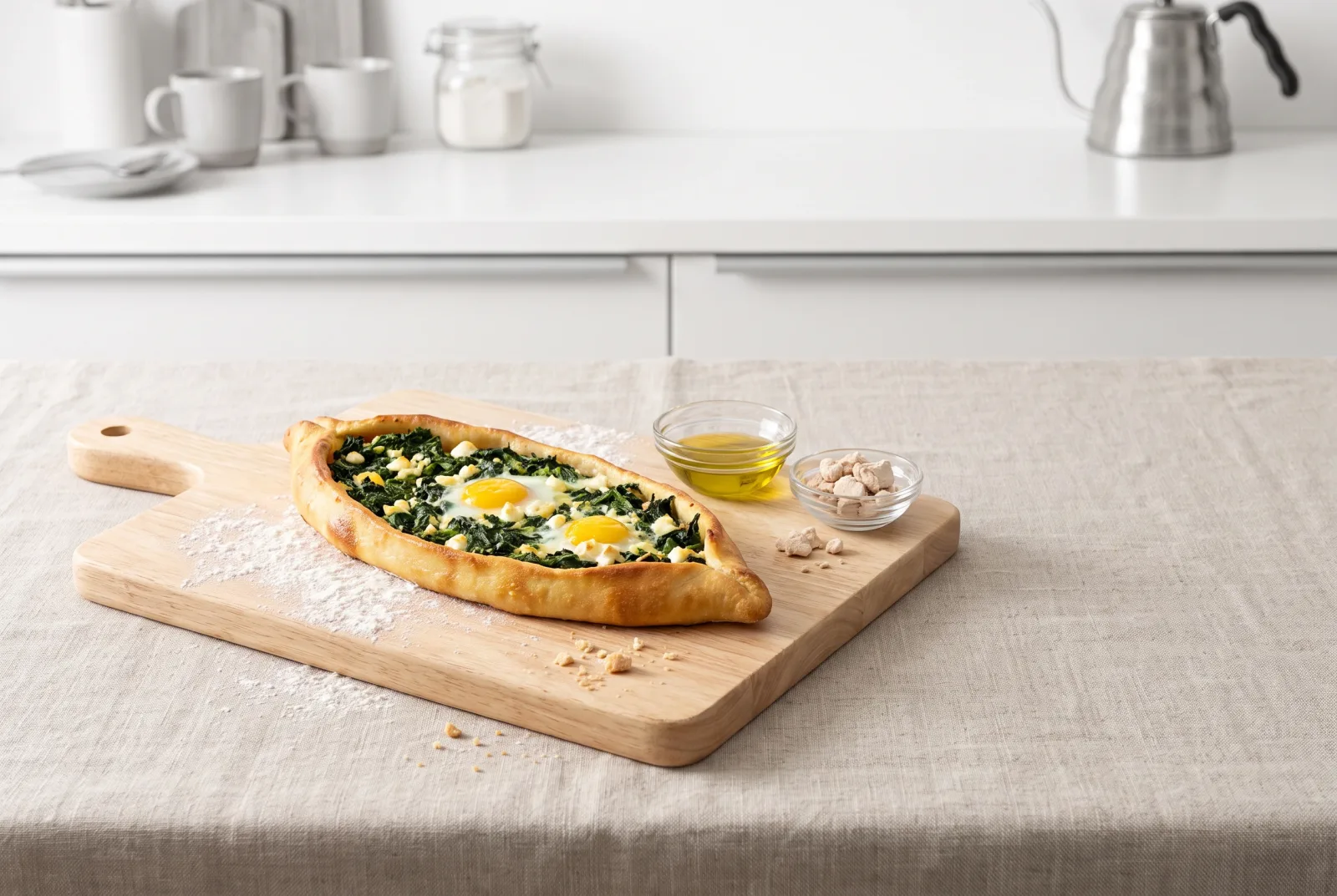 Spinach and Olive Oil Breakfast Pide | Turkish-Style Cheese Breakfast Bread