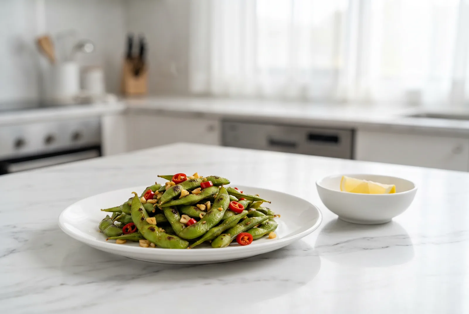 Thai-style grilled edamame with chili and lemon