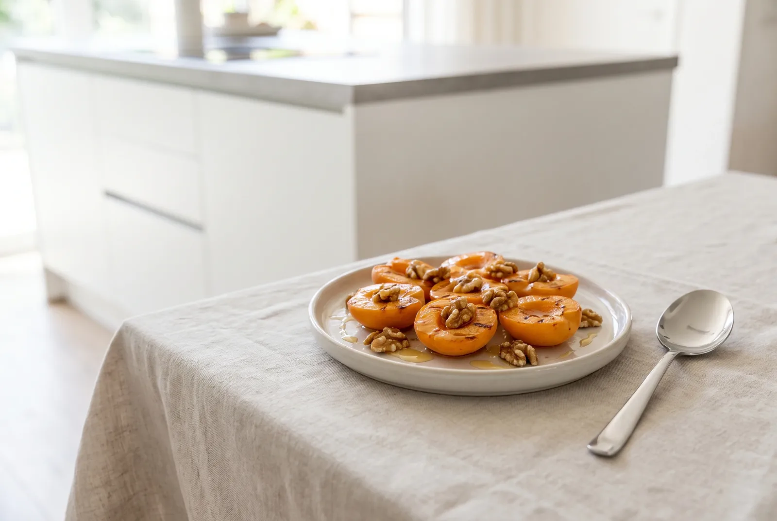 Grilled Apricots | Picnic Dessert with Honey and Walnut Sauce