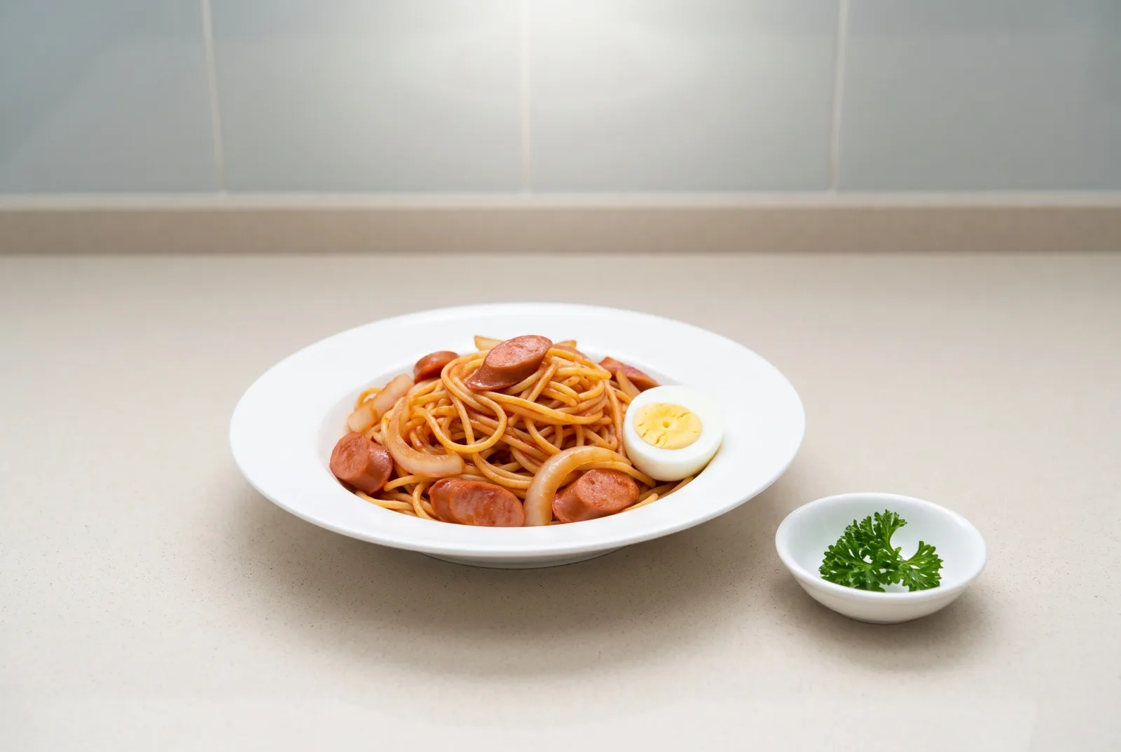 Japanese ketchup spaghetti — kissaten-style breakfast plate