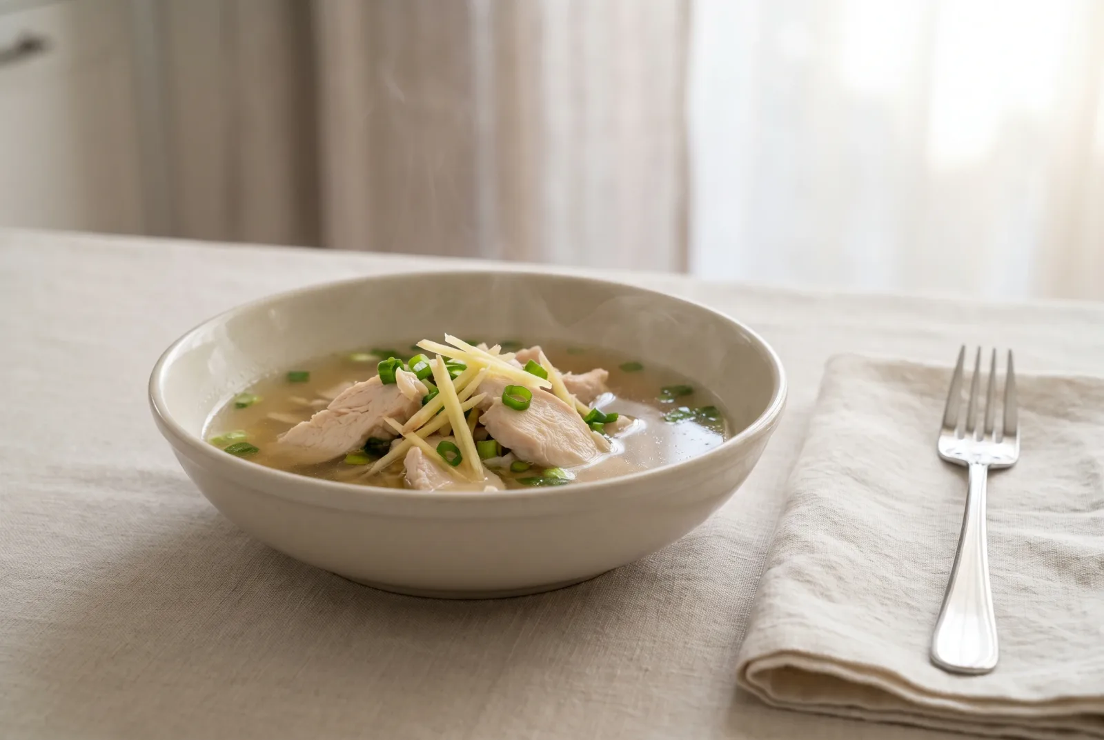 Japanese-style chicken and ginger soup — a clear, ketogenic, freezer-friendly broth