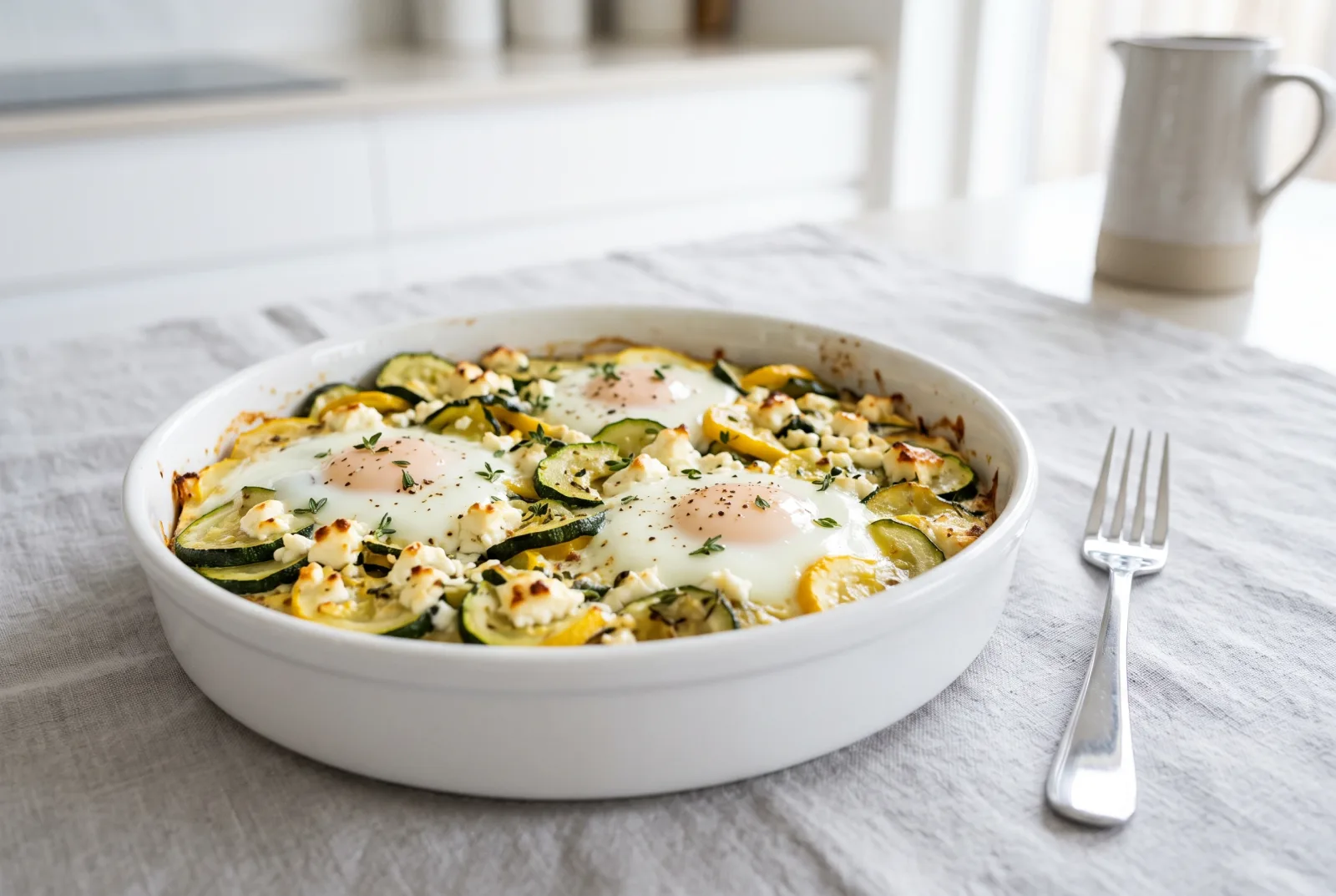 Baked Eggs with Zucchini and Feta | Greek-Style Herbed Vegetable Breakfast