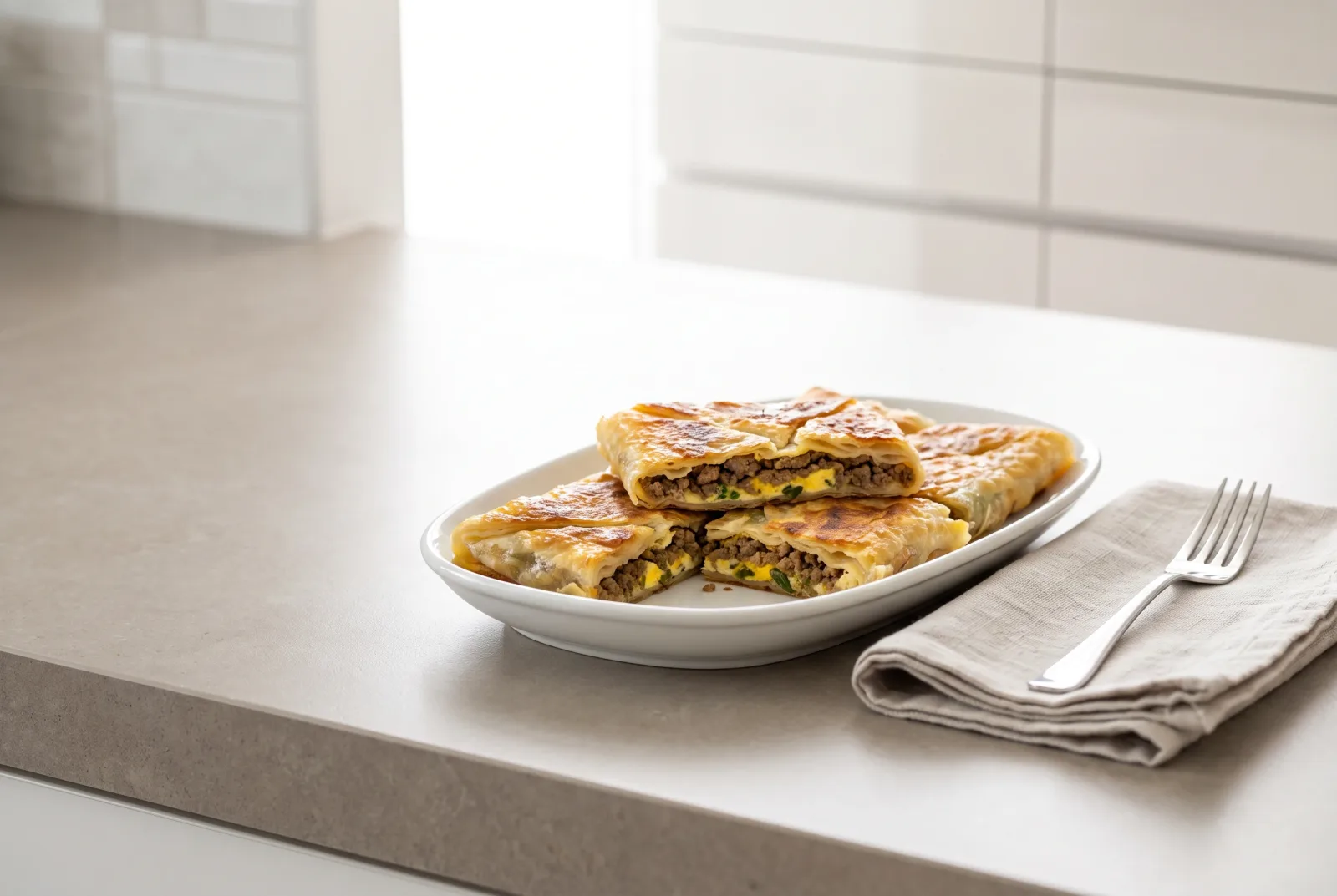 Breakfast Ground Beef Katmer | Layered Skillet Flatbread