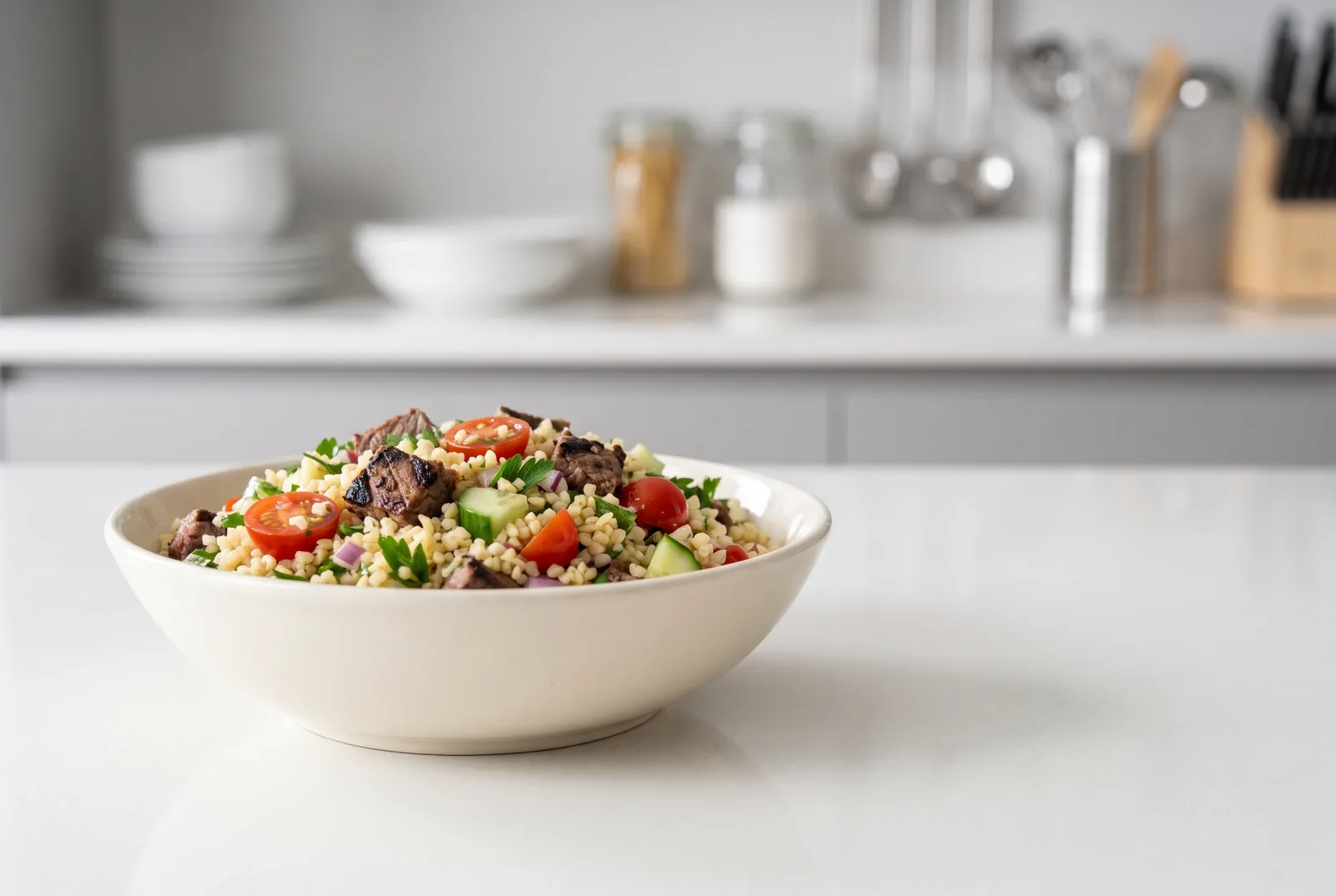 Leftover Grilled Beef and Bulgur Salad | With Pomegranate Molasses and Olive Oil