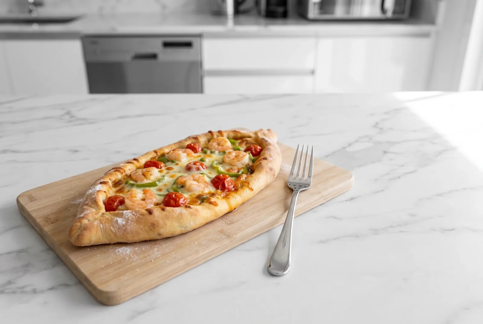Shrimp Pide | Aegean-Style Flatbread with Olive Oil and Shrimp