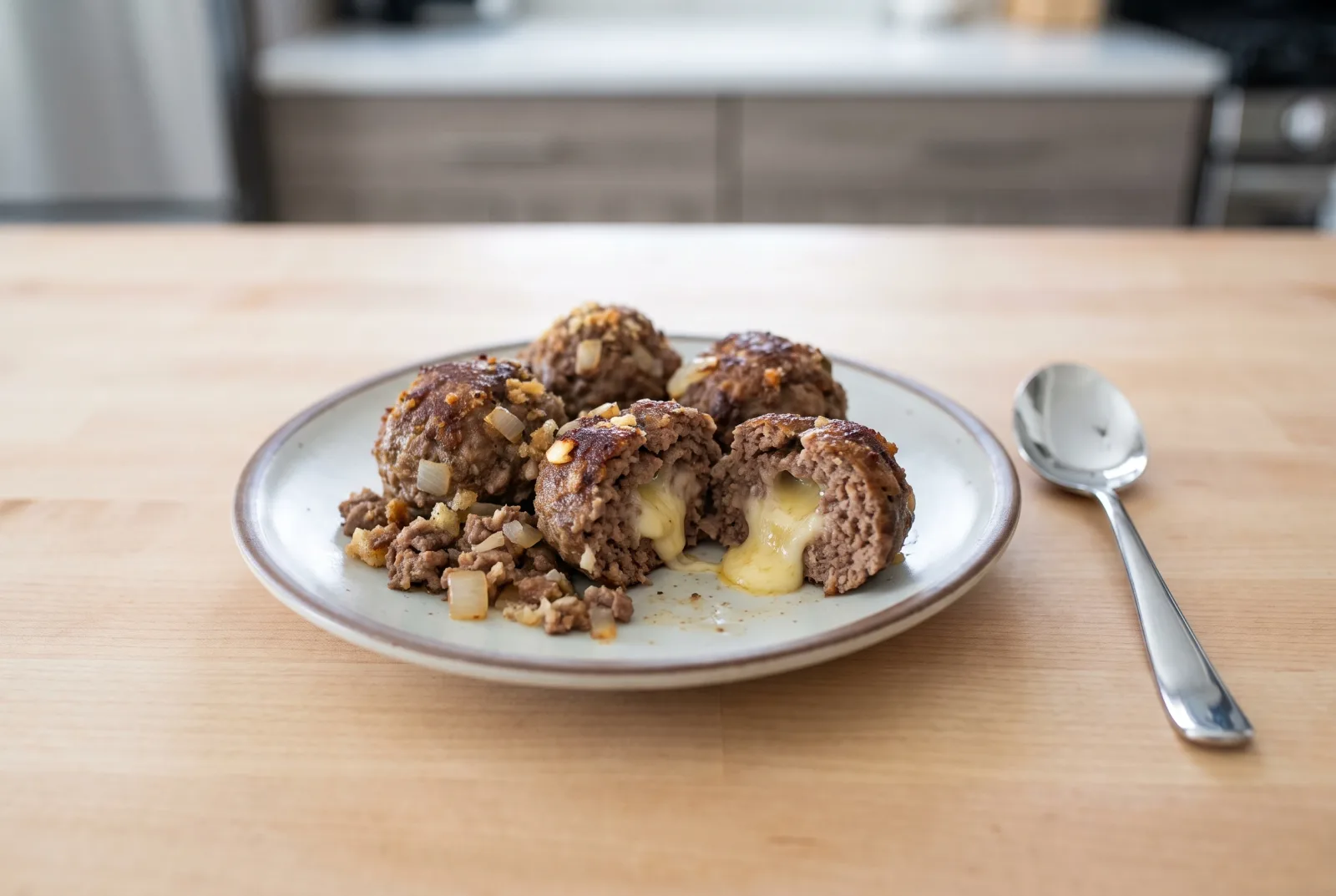 Kaşar Dolgulu Köfte — Quick air-fryer meatballs with a melting cheese center