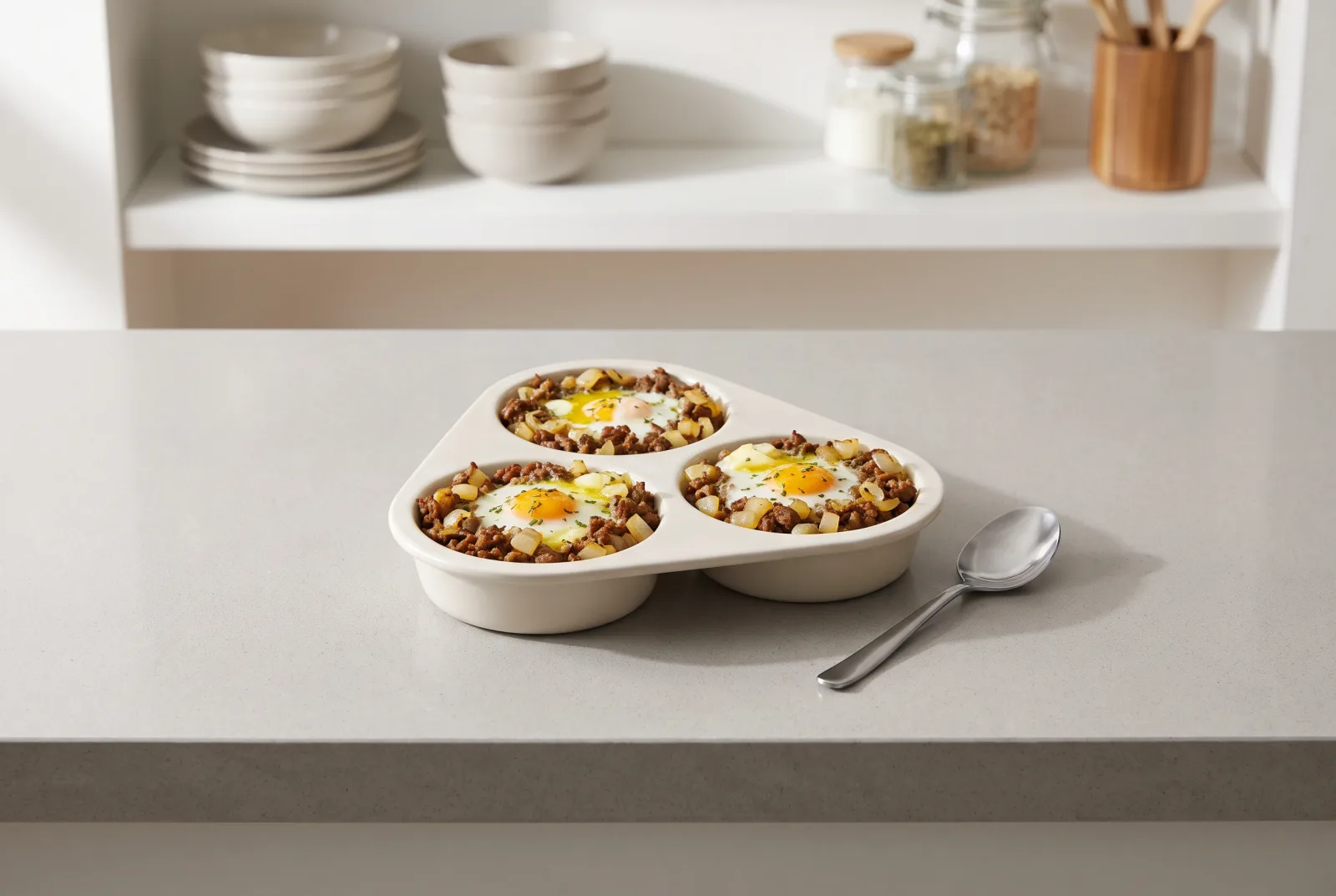 Kazakh-style baked eggs with ground beef — gently baked individual casseroles