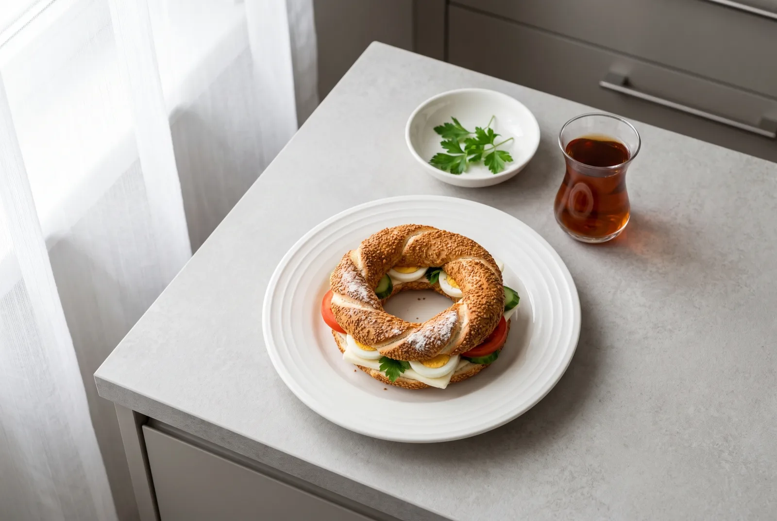 Simit Sandviç | Crisp Turkish sesame bread ring sandwich for late-night snacking
