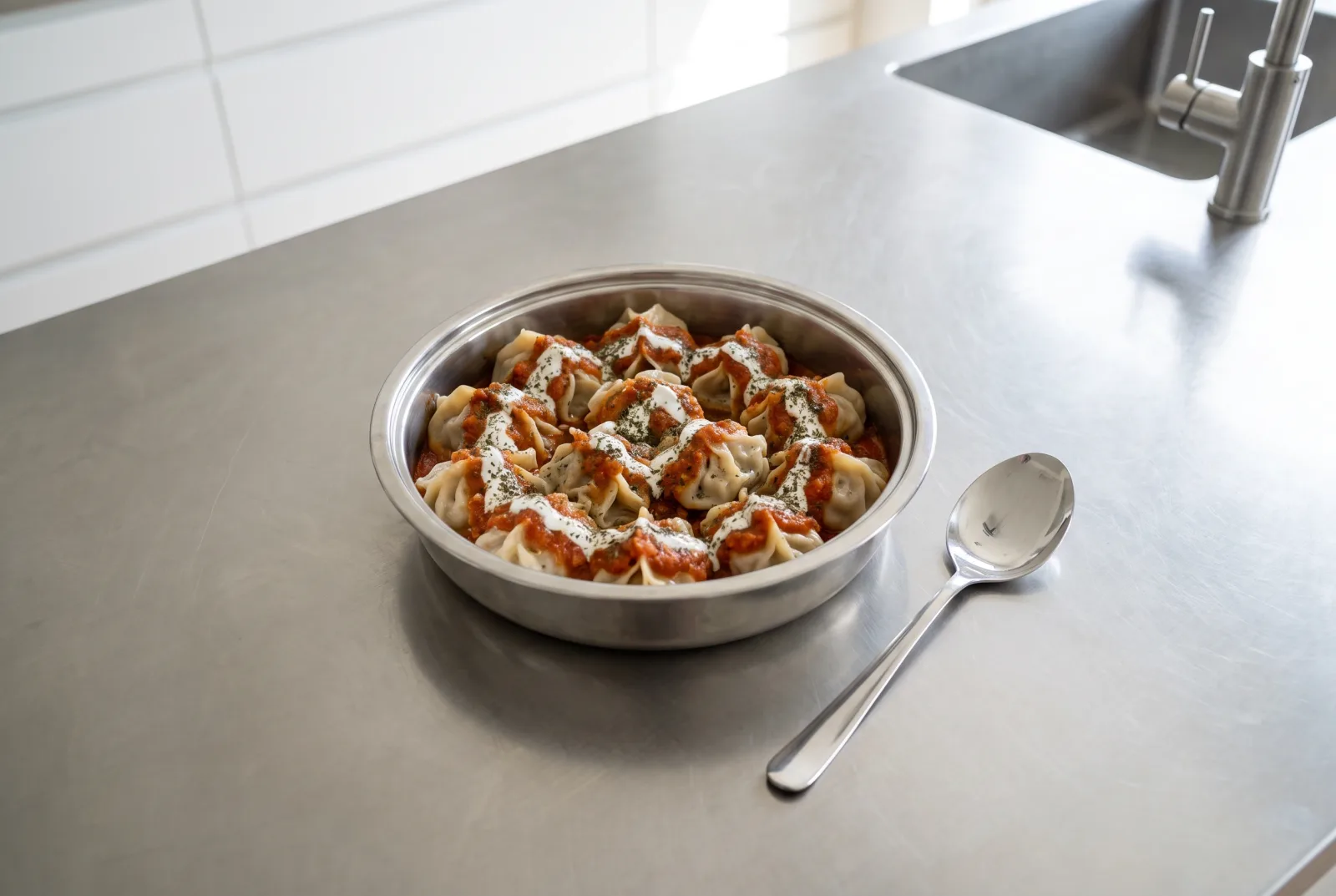 Peshawar Mantu | Pakistani Steamed Dumplings with Yogurt Sauce