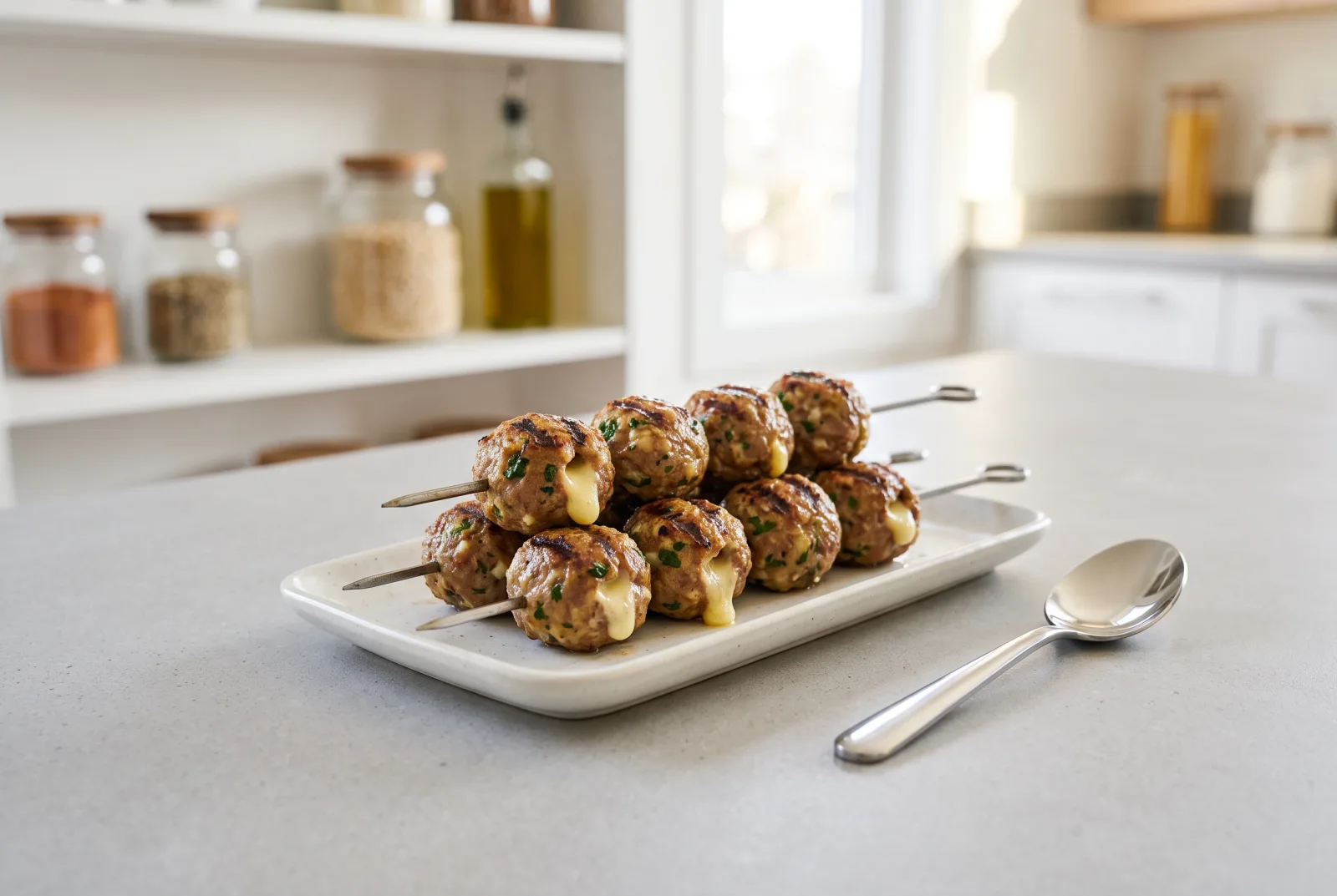 Cheese-Stuffed Grilled Ground Beef Skewers