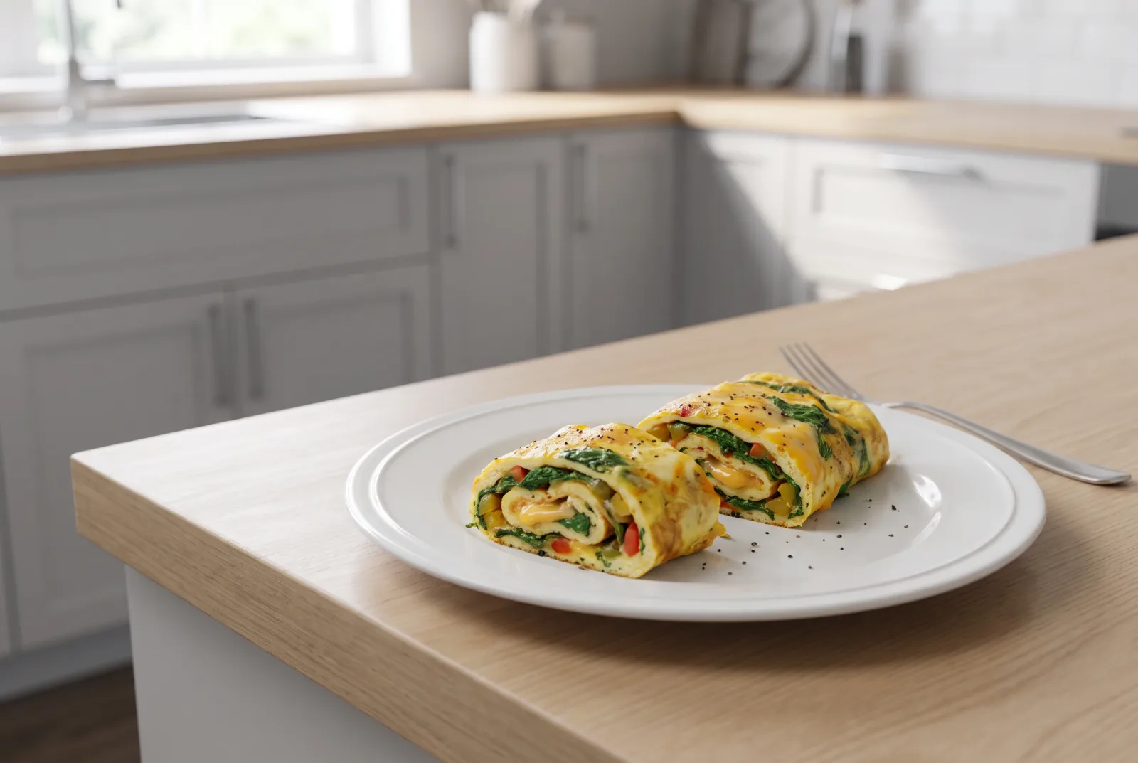 Vegetable Omelet Roll | Stovetop Breakfast with Leftover Vegetables