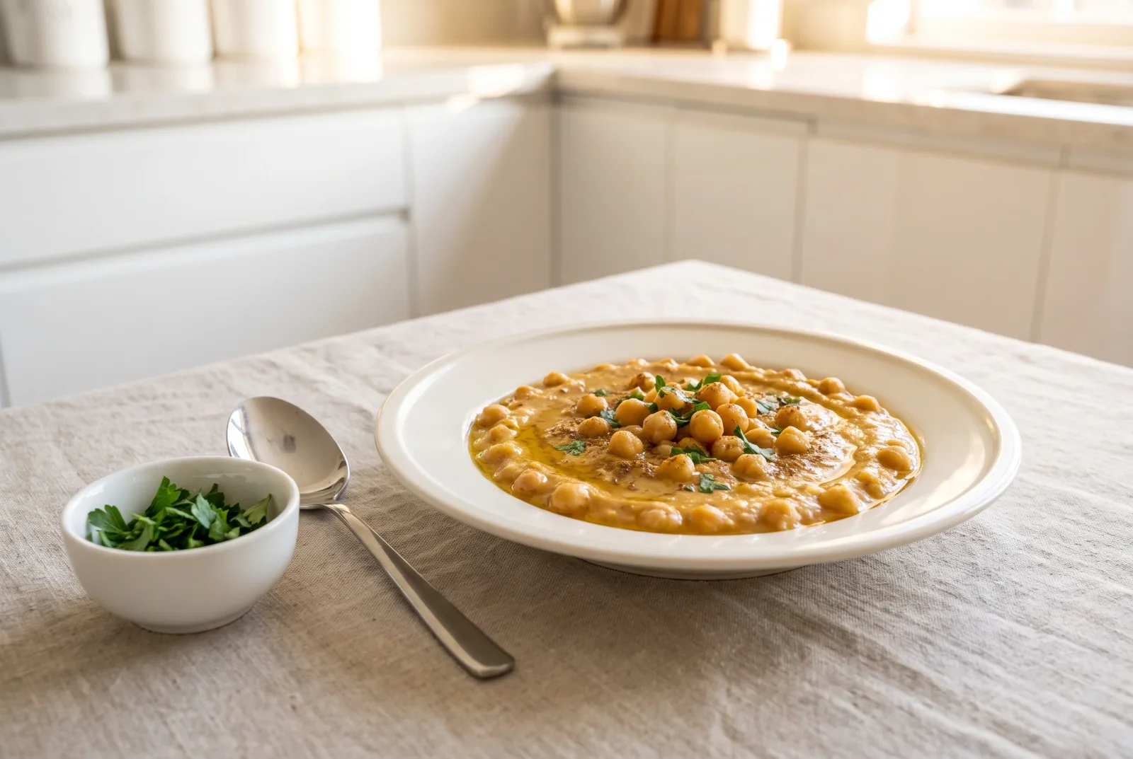 Saudi-Style Msabaha — Warm Chickpeas with Tahini