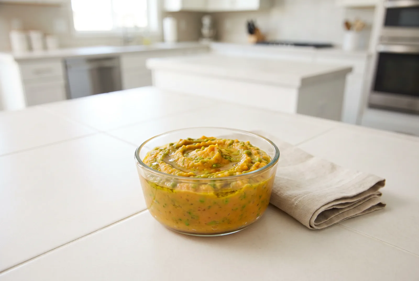 Sweet potato and pea purée — a British-style breakfast for babies