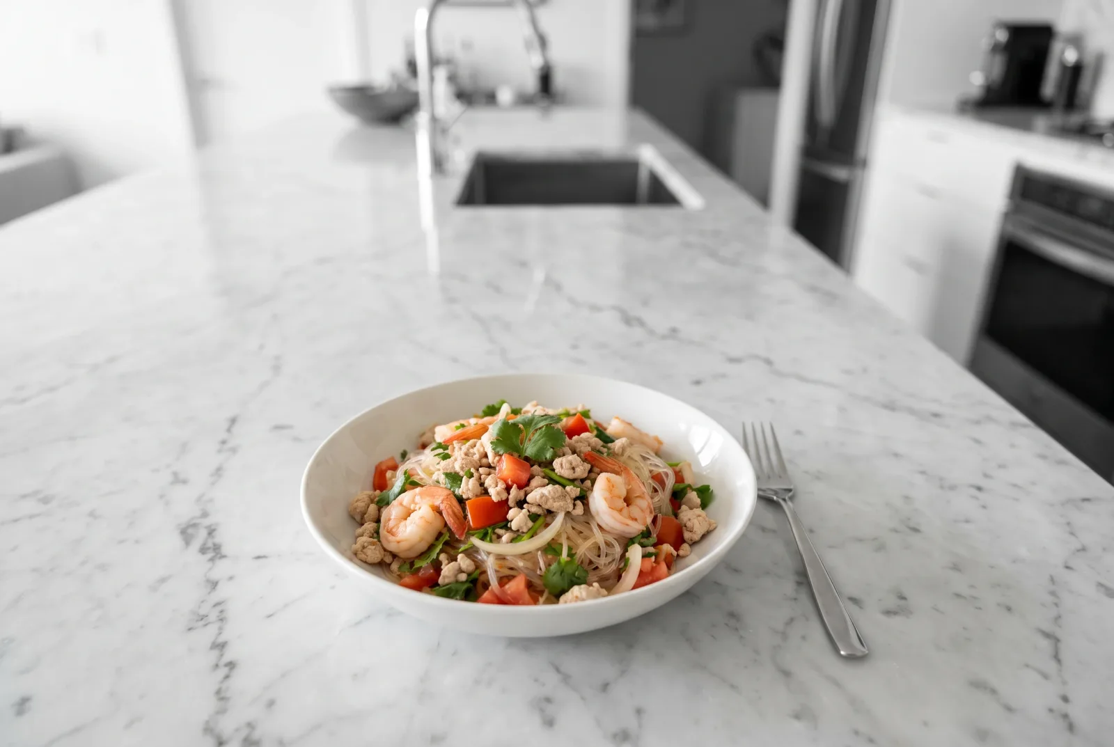 Yam Woon Sen (Thai-Style Spicy Glass Noodle Salad with Chicken and Shrimp)