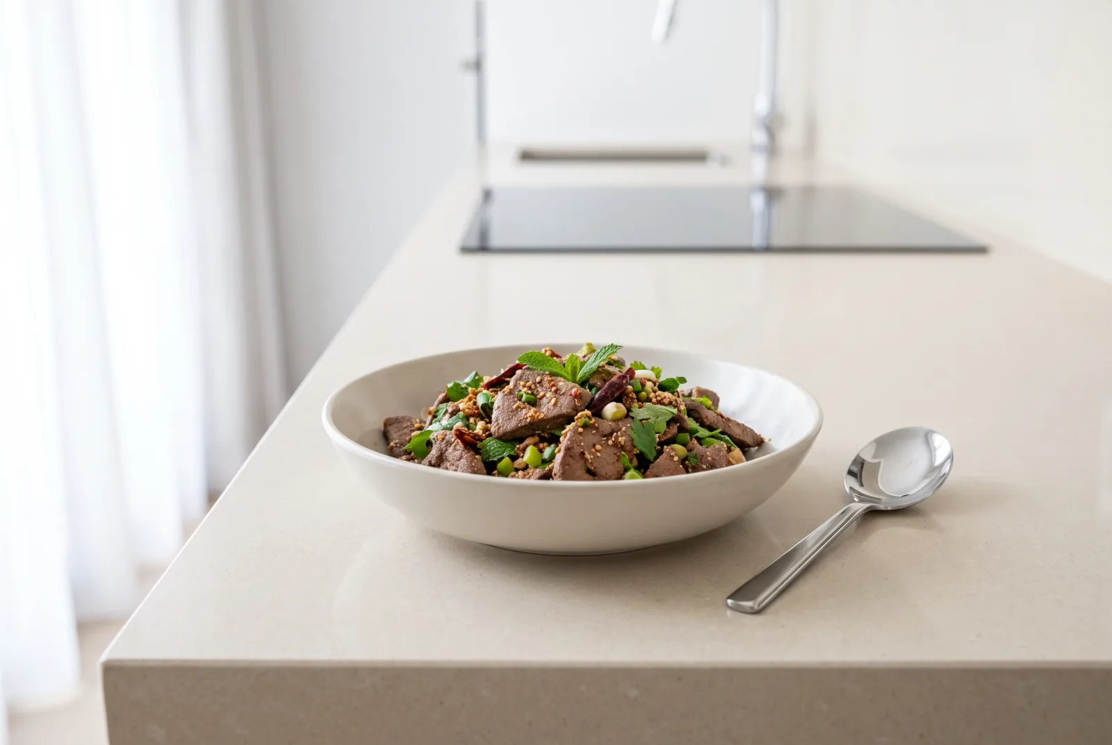 Thai-Style Liver Larb | Chopped Liver Salad with Mint and Lemon