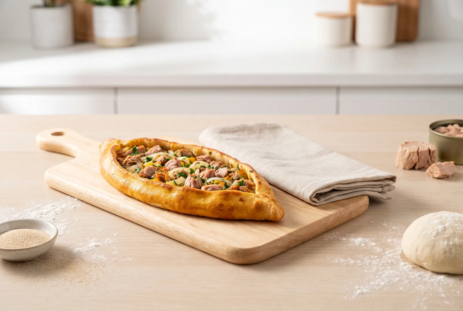 Ton Balıklı Pide — Turkish flatbread with tuna