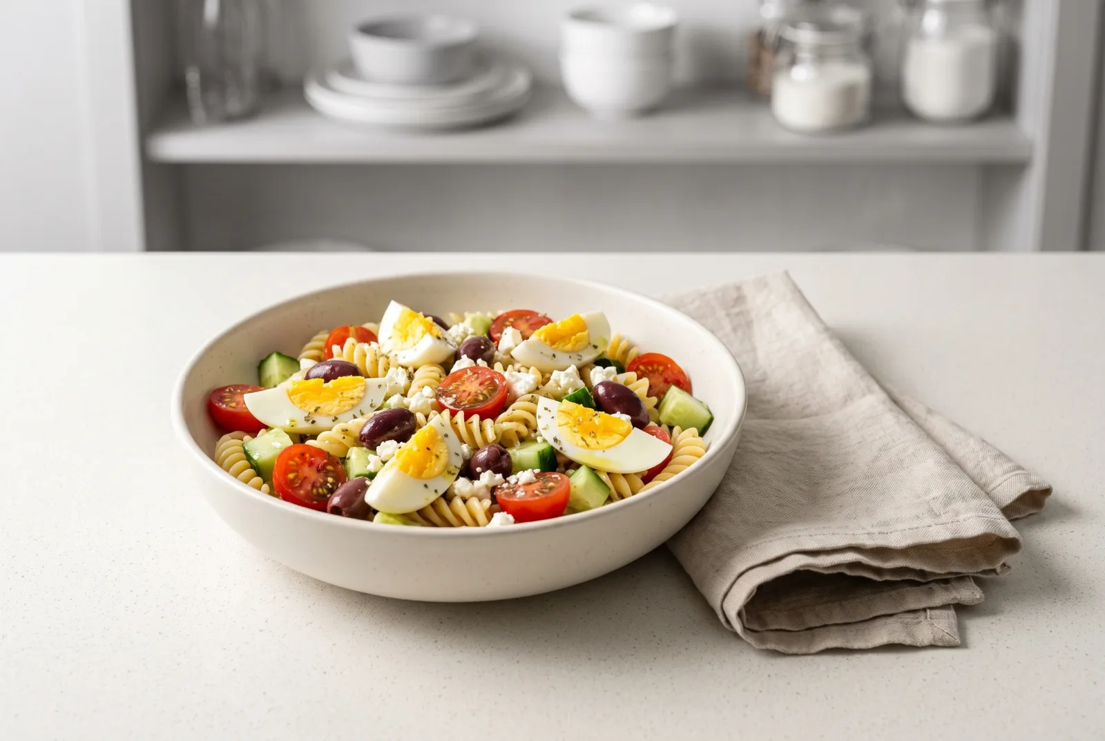 Greek-Style Olive Oil Pasta Salad | Served Cold with Feta and Olives