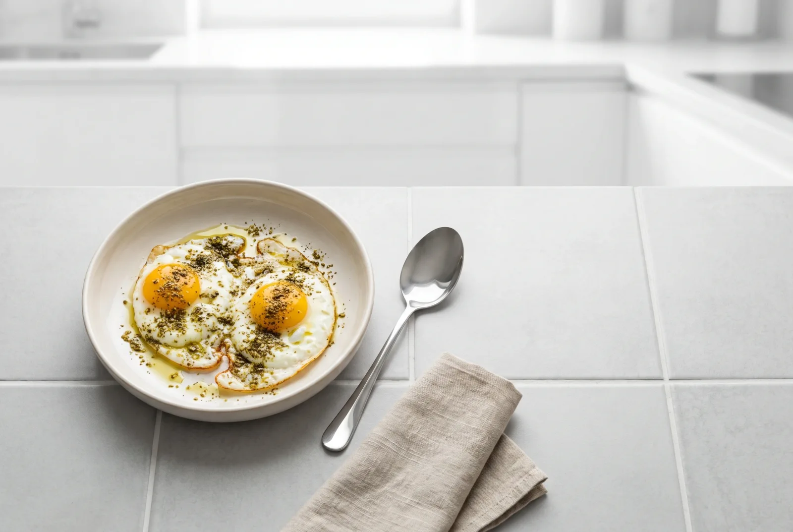 Lebanese-style eggs with za'atar — fried in olive oil