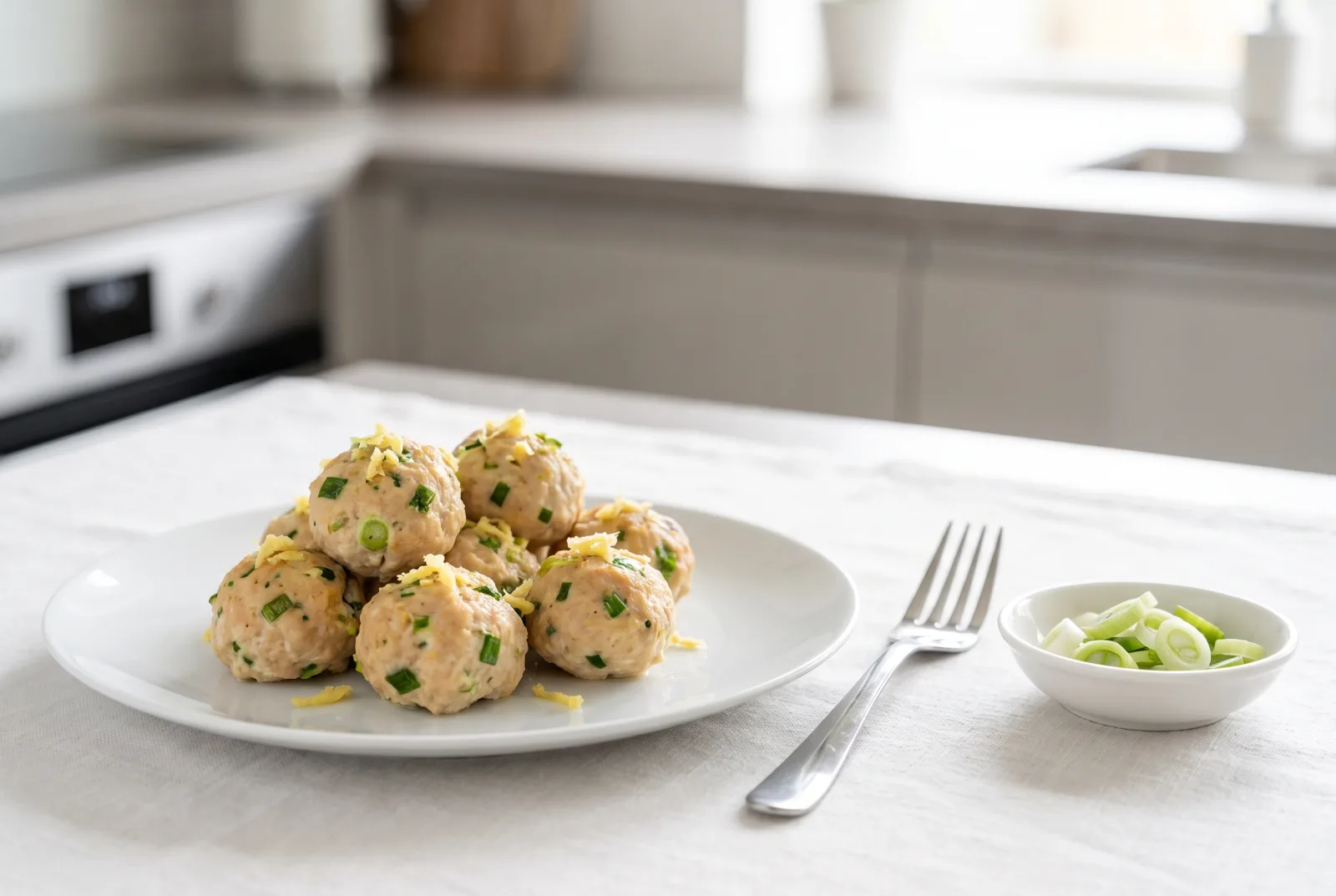 Chinese-Style Steamed Ginger Chicken Meatballs with Whole-Grain Oats