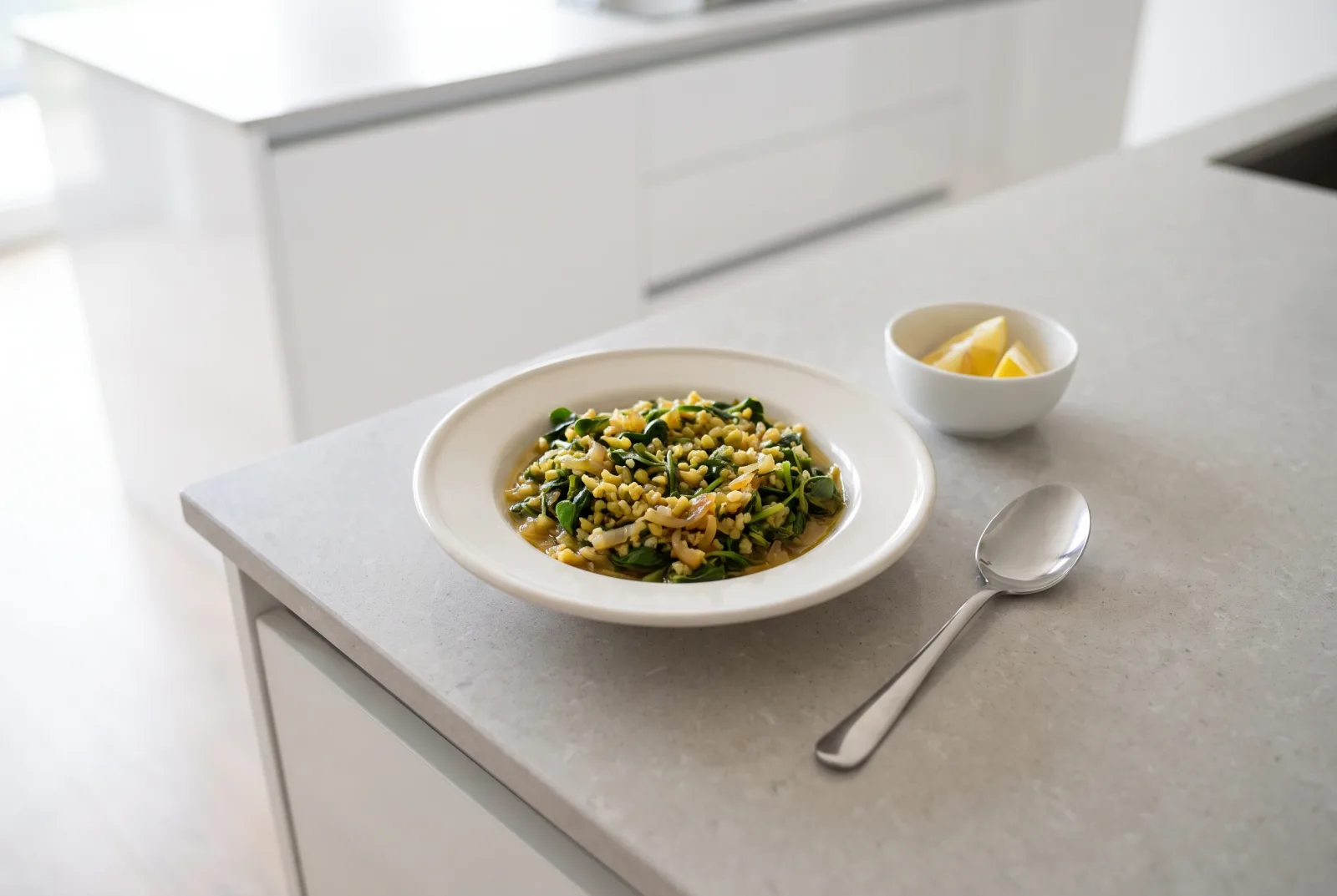 Olive Oil-Braised Purslane with Bulgur | Syrian-Style Whole-Grain Dish from Leftovers